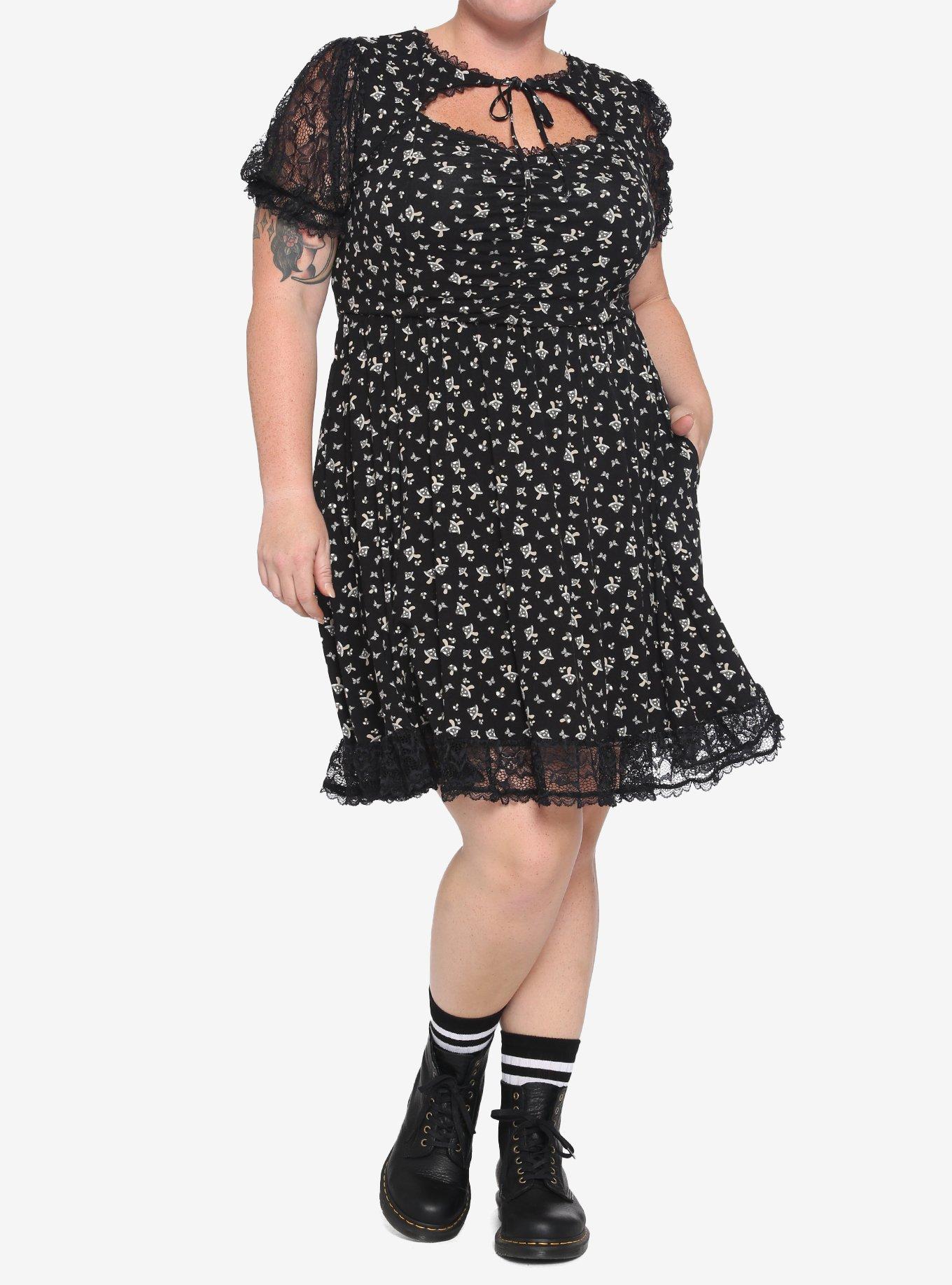Mushroom & Butterfly Henley Dress Plus Size, BLACK, alternate
