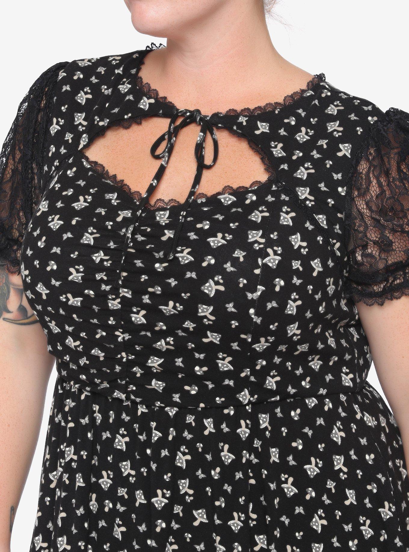 Mushroom & Butterfly Henley Dress Plus Size, BLACK, alternate