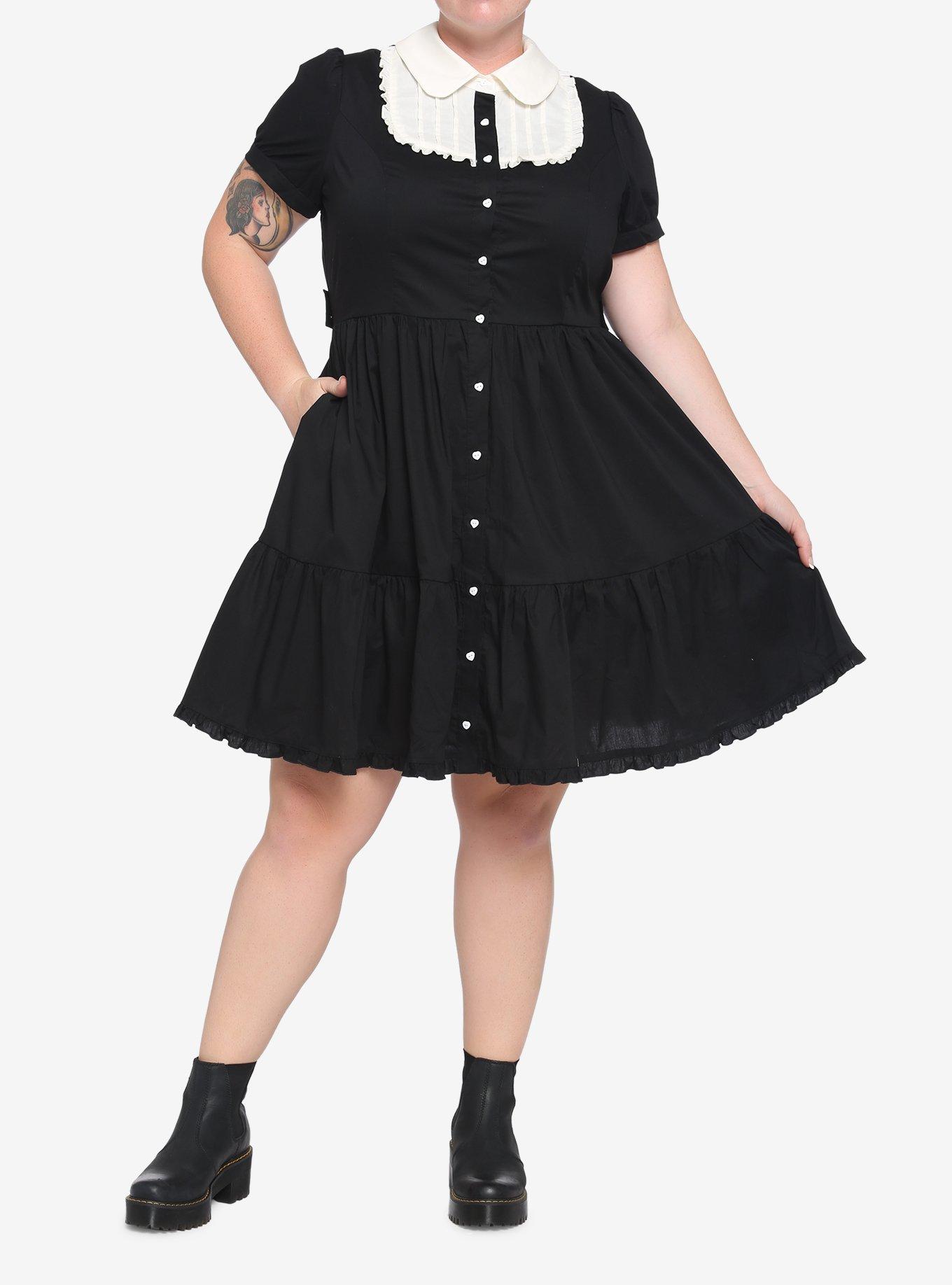 Black & White Peter Pan Collar Dress Plus Size, BLACK, alternate