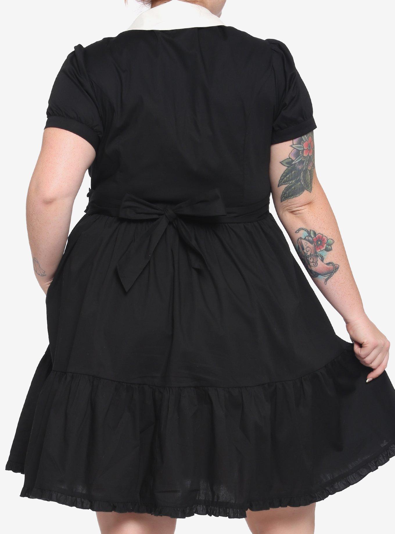 Black & White Peter Pan Collar Dress Plus Size, BLACK, alternate