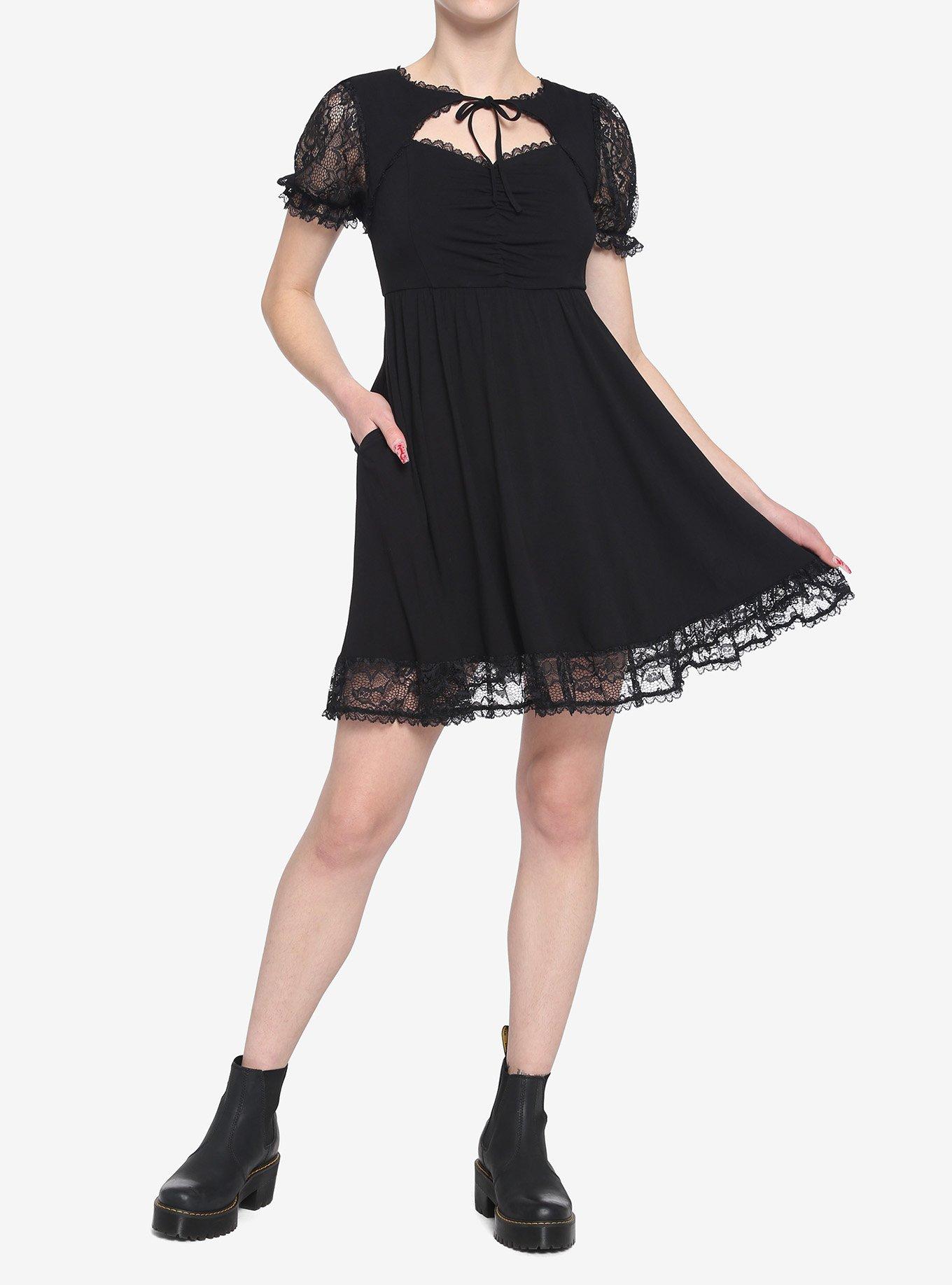 Black Sweetheart Lace Dress, BLACK, alternate