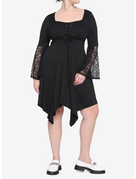 Black Empire Waist Lace Sleeve Dress Plus Size, , hi-res