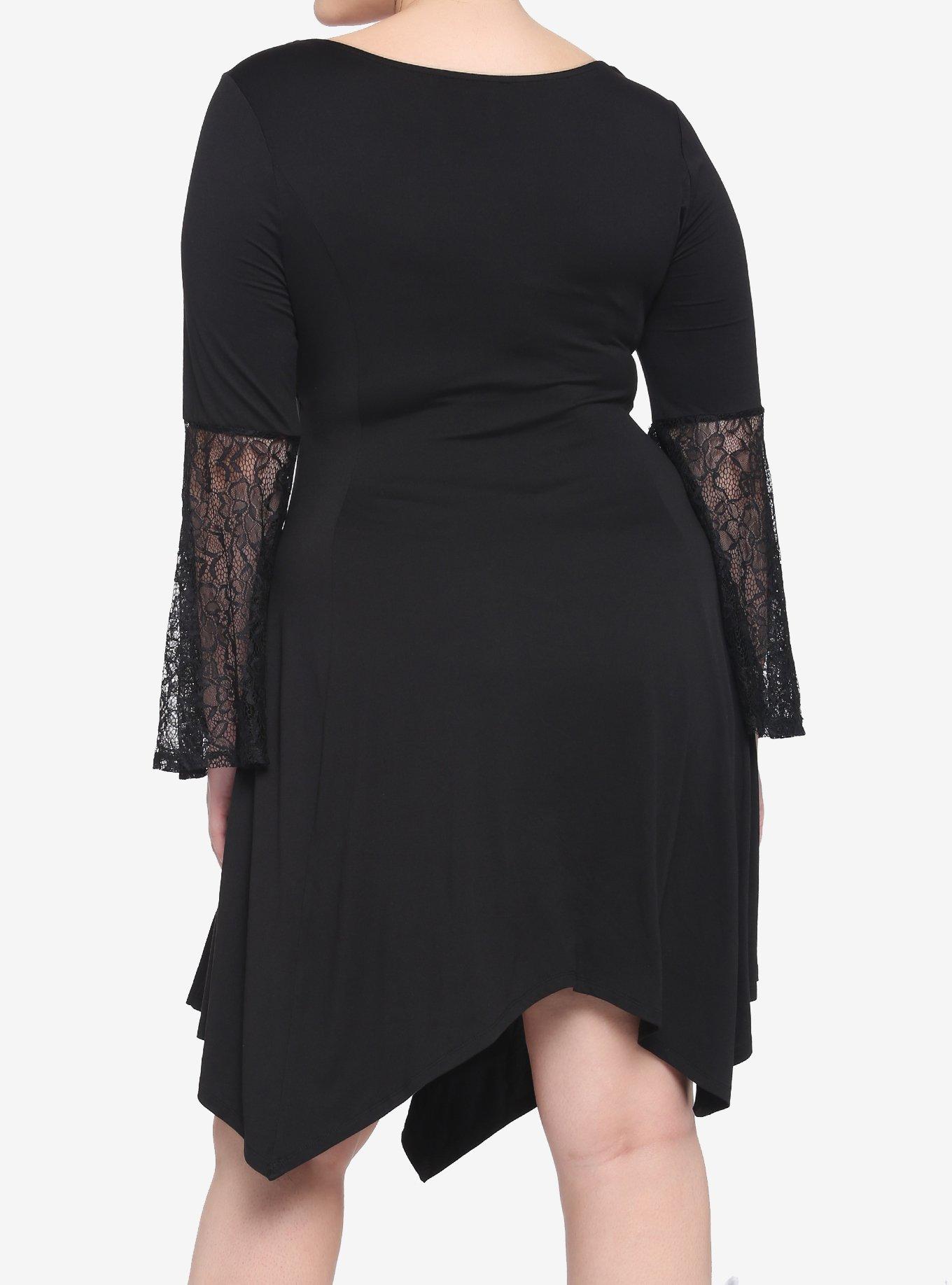 Black Empire Waist Lace Sleeve Dress Plus Size, BLACK, alternate
