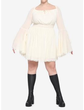 Cream Bell Sleeve Smocked Dress Plus Size, , hi-res