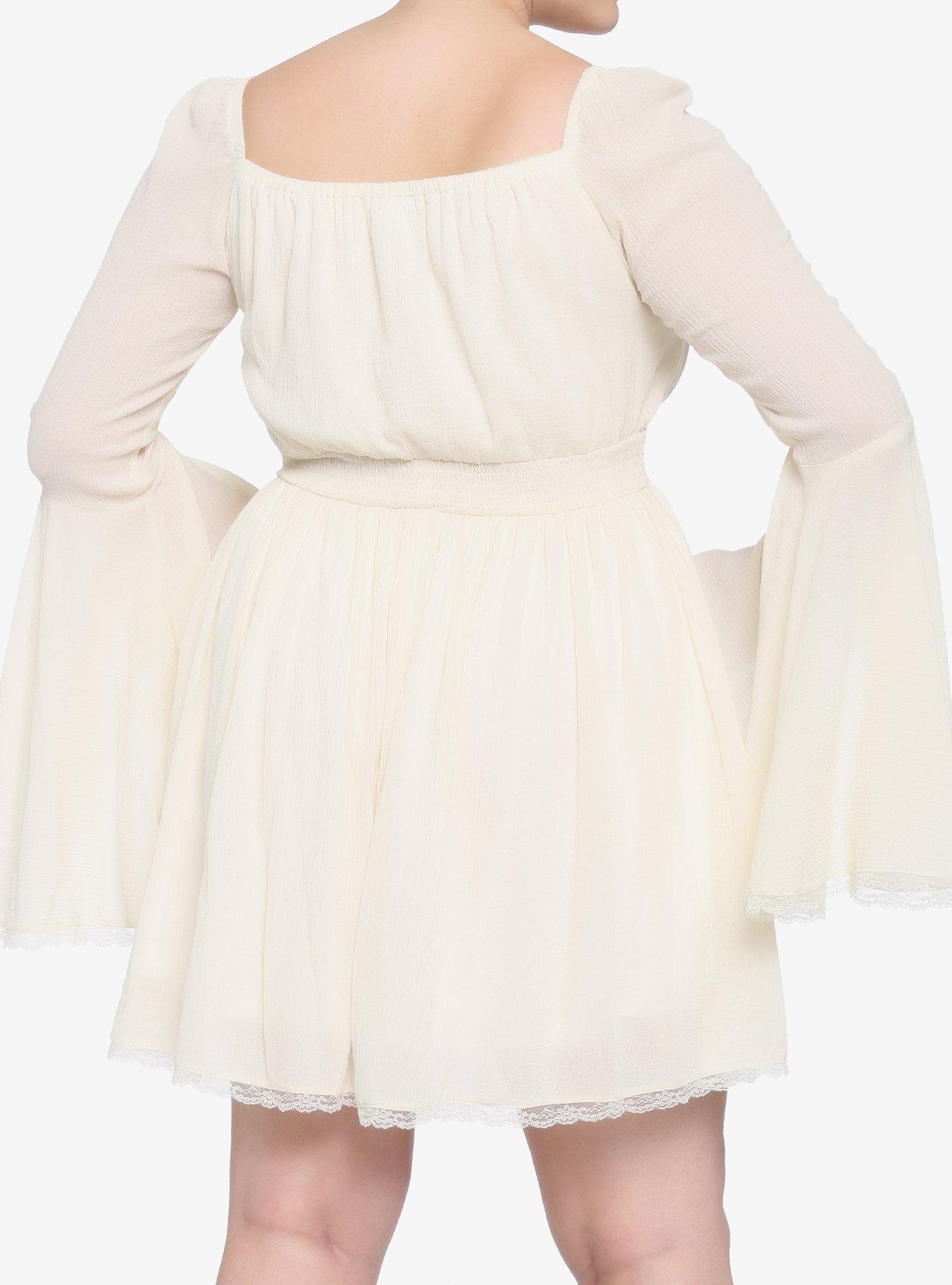 Cream Bell Sleeve Smocked Dress Plus Size, VANILLA ICE, alternate