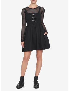 Black Multi-Buckle Front Pinafore Dress, , hi-res
