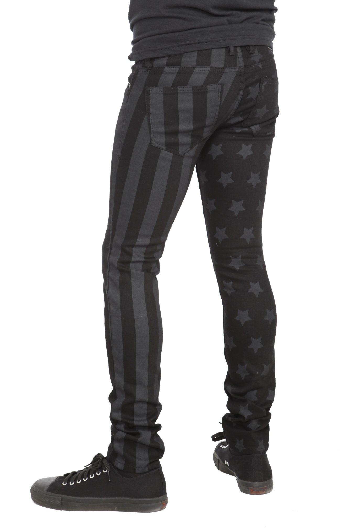 XXX RUDE Black And Grey Flag Skinny Fit Denim Jeans, , alternate