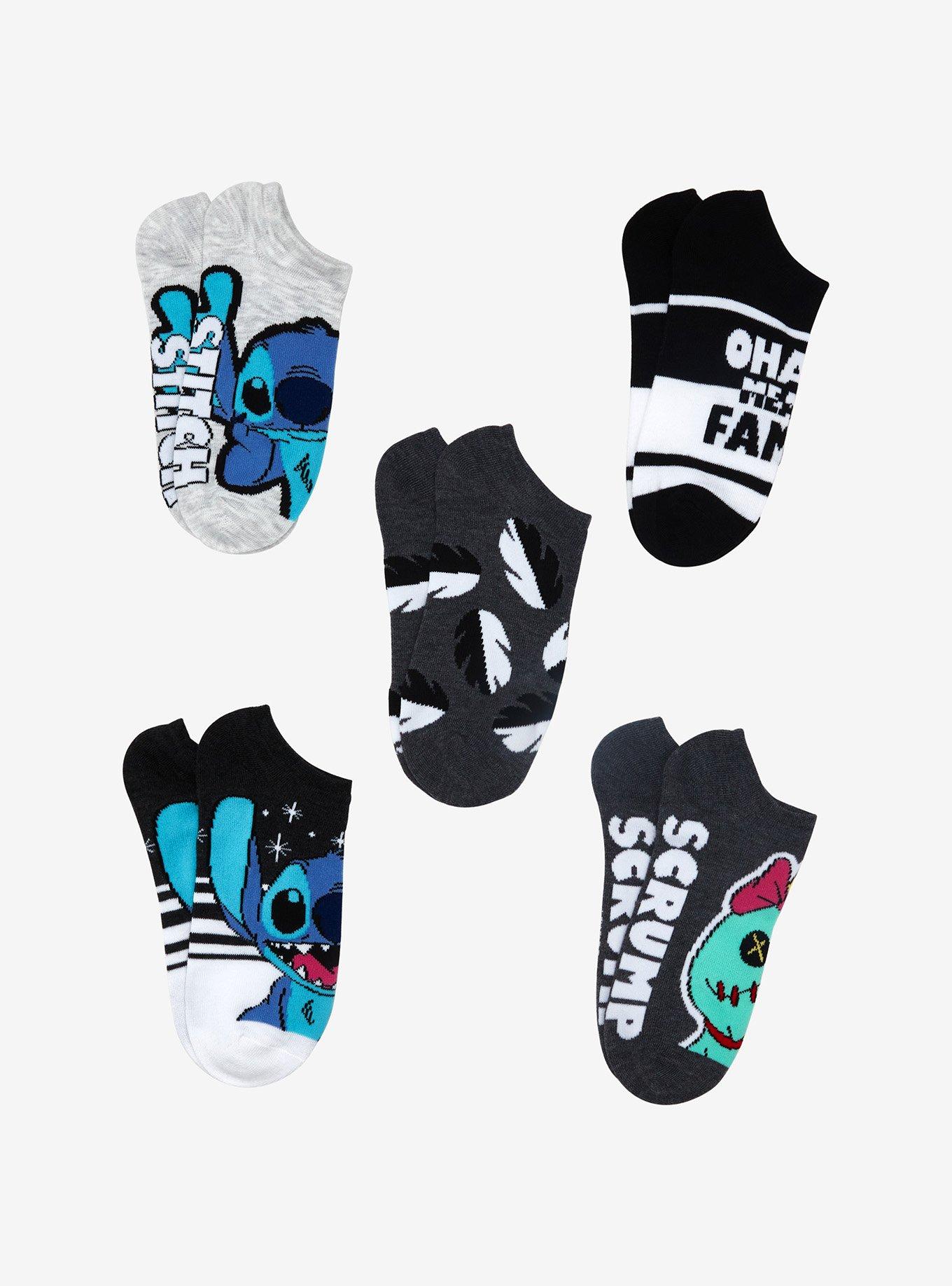 Disney Lilo & Stitch Black & White No-Show Socks 5 Pair, , alternate