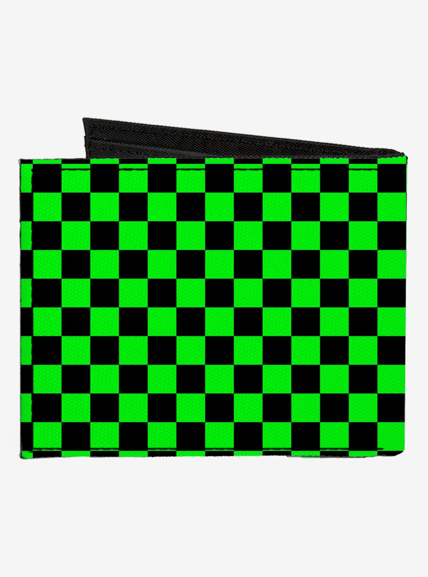 Checker Print Canvas Bifold Wallet Neon Green, , alternate