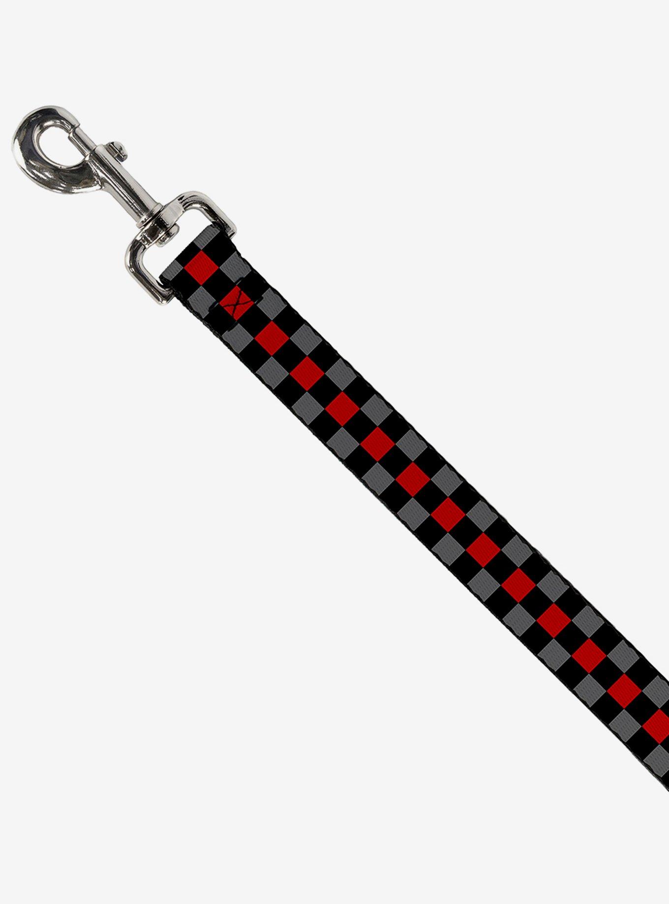 Checker Print Dog Leash Gray Red, , hi-res