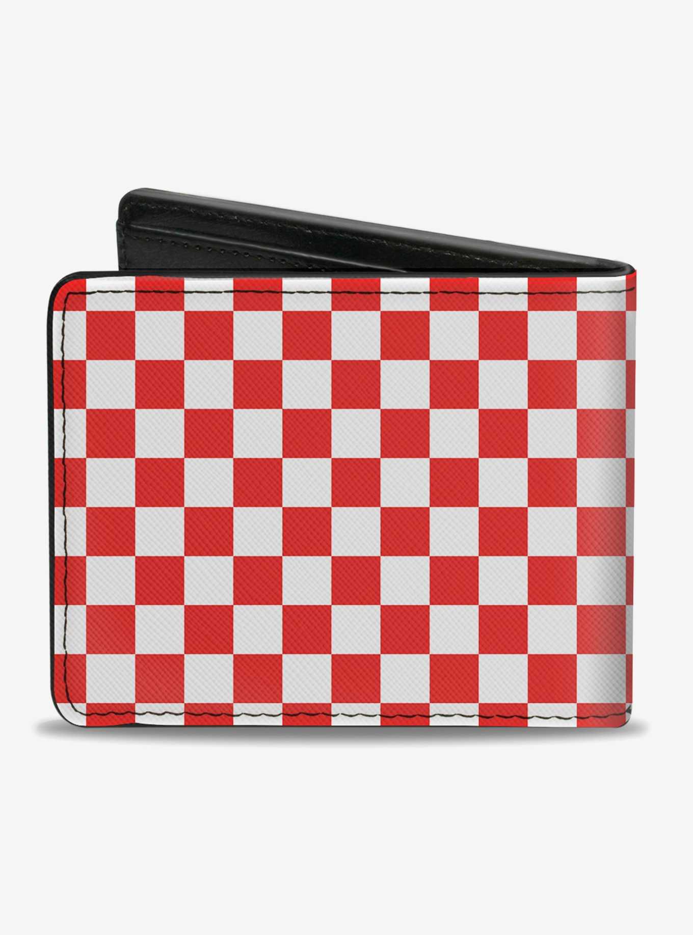 Checker Print Bifold Wallet Red White, , hi-res