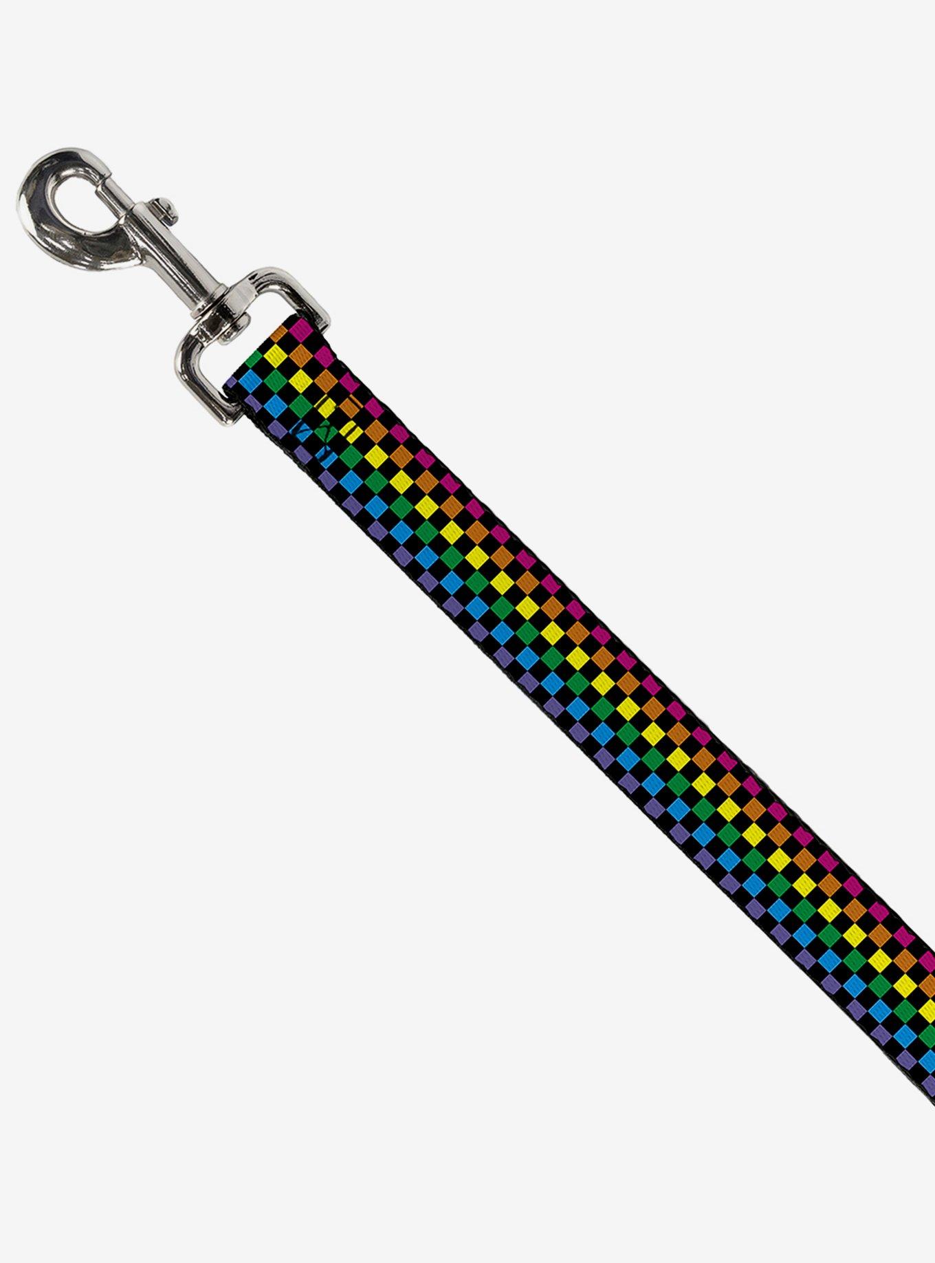 Checker Print Dog Leash Neon Rainbow, , hi-res