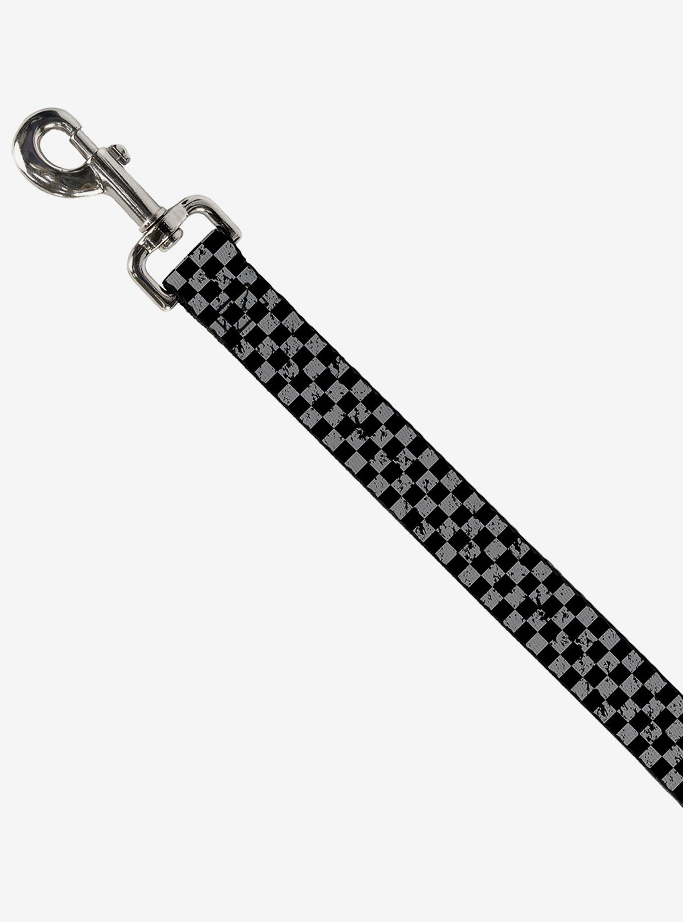 Distressed Checker Print Dog Leash Gray, , alternate