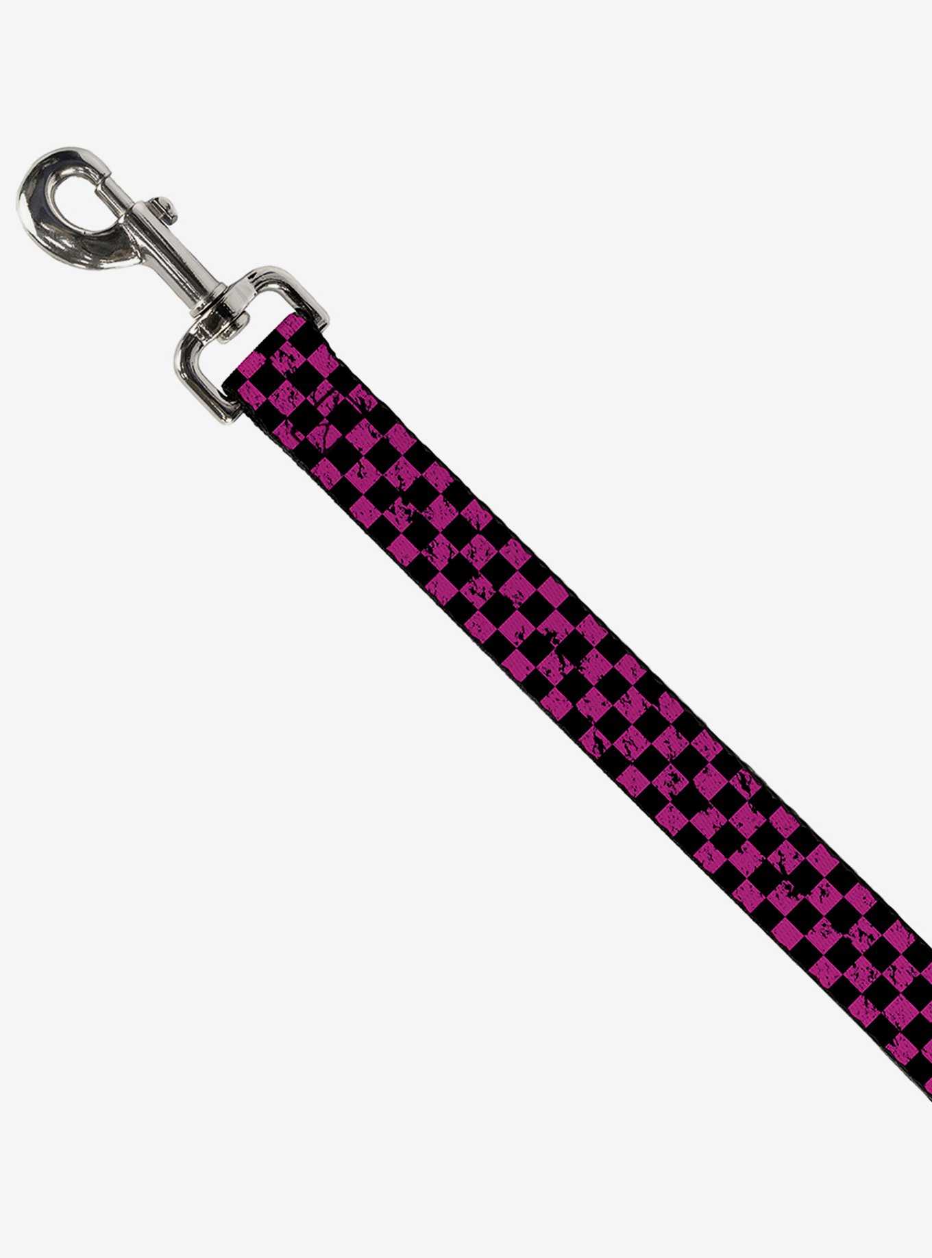Distressed Checker Print Dog Leash Neon Pink, , hi-res