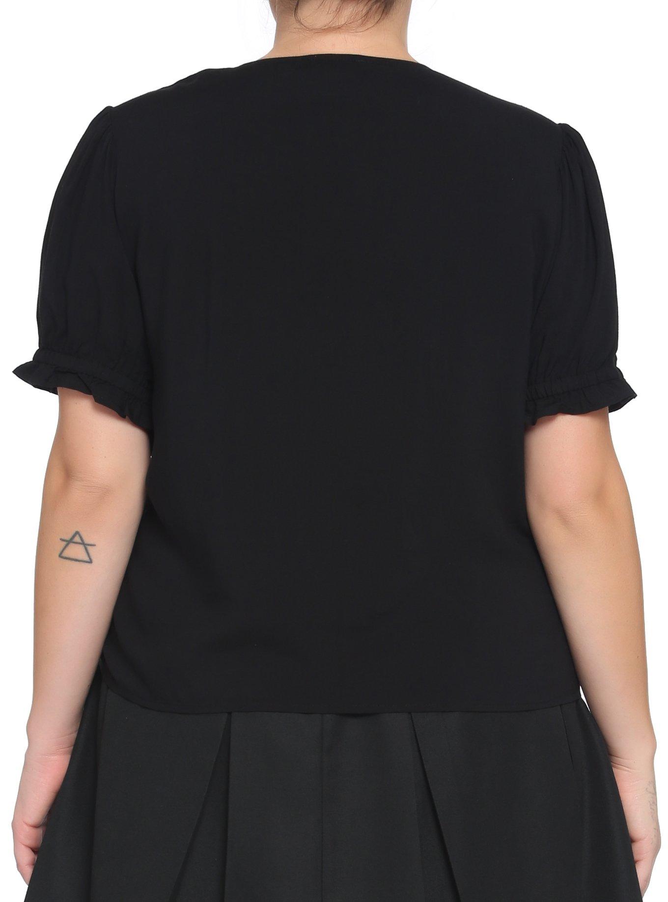 Black & White Lace Collar Girls Woven Button-Up Plus Size, BLACK, alternate