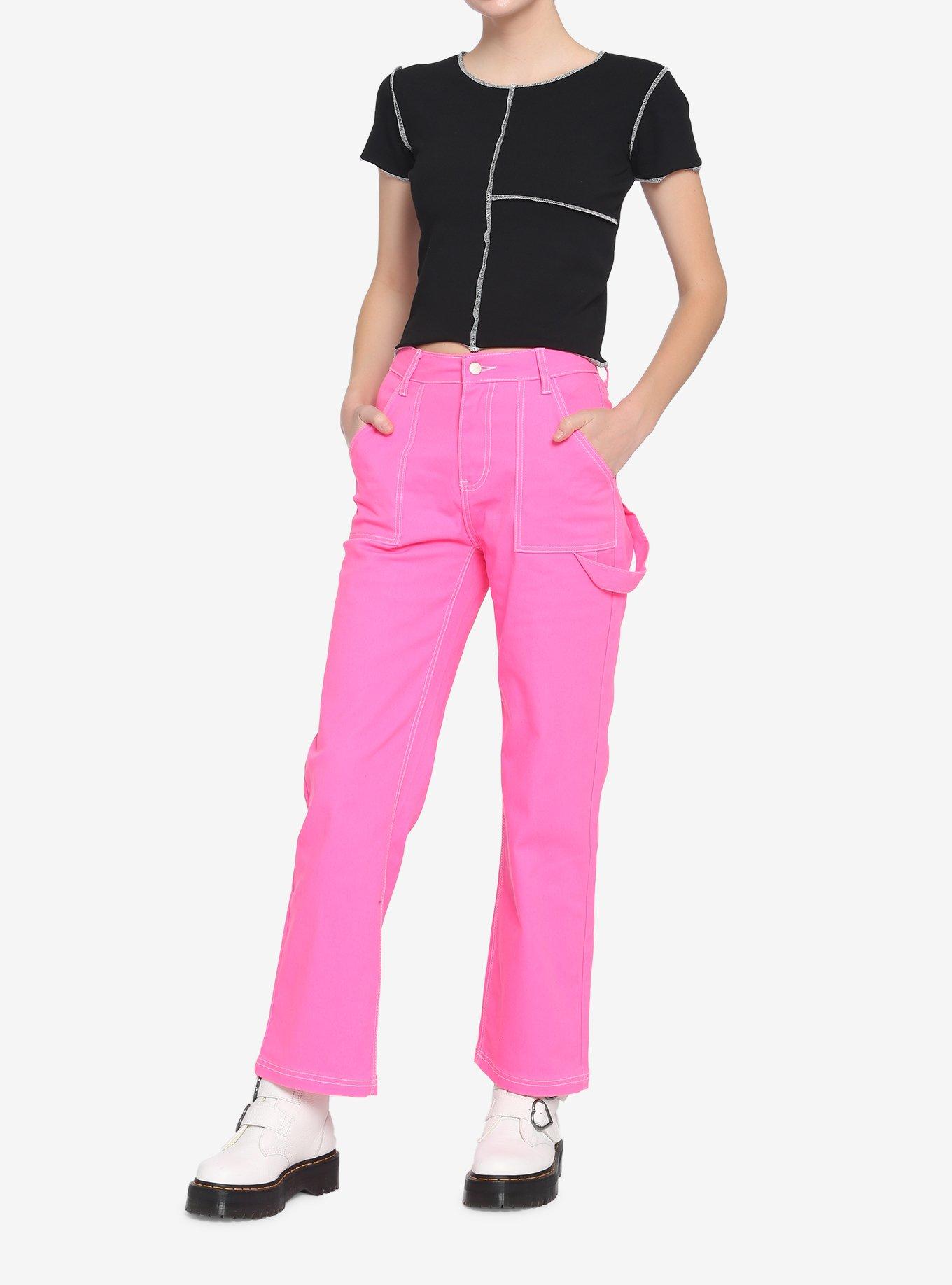 Black & White Contrast Stitch Girls Crop T-Shirt, MULTI, alternate