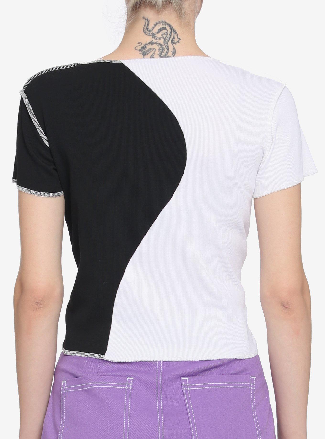 Yin-Yang Contrast Stitch Girls Crop T-Shirt, MULTI, alternate