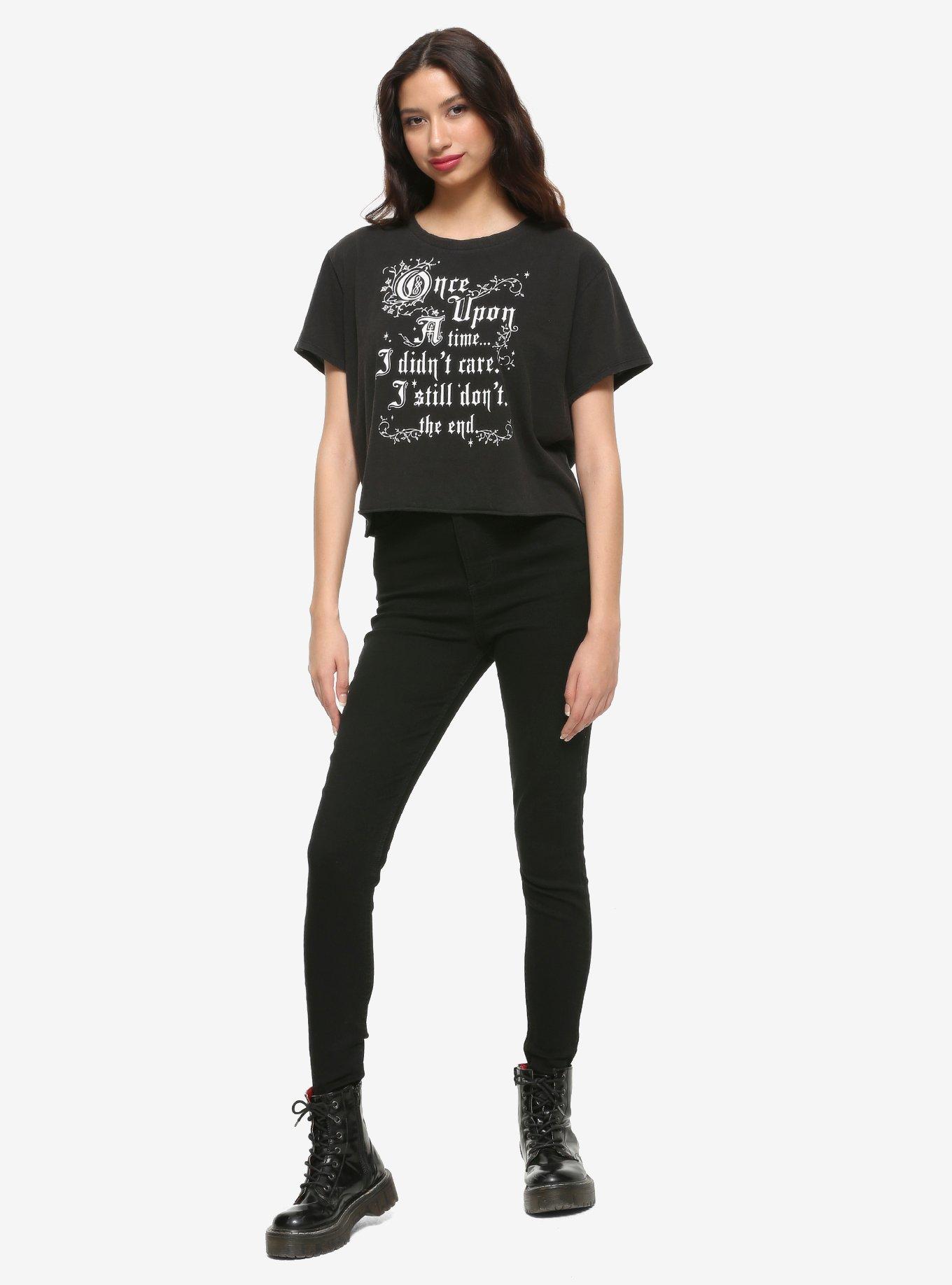 Once Upon A Time I Didn’t Care Girls Oversized Crop T-Shirt, BLACK, alternate