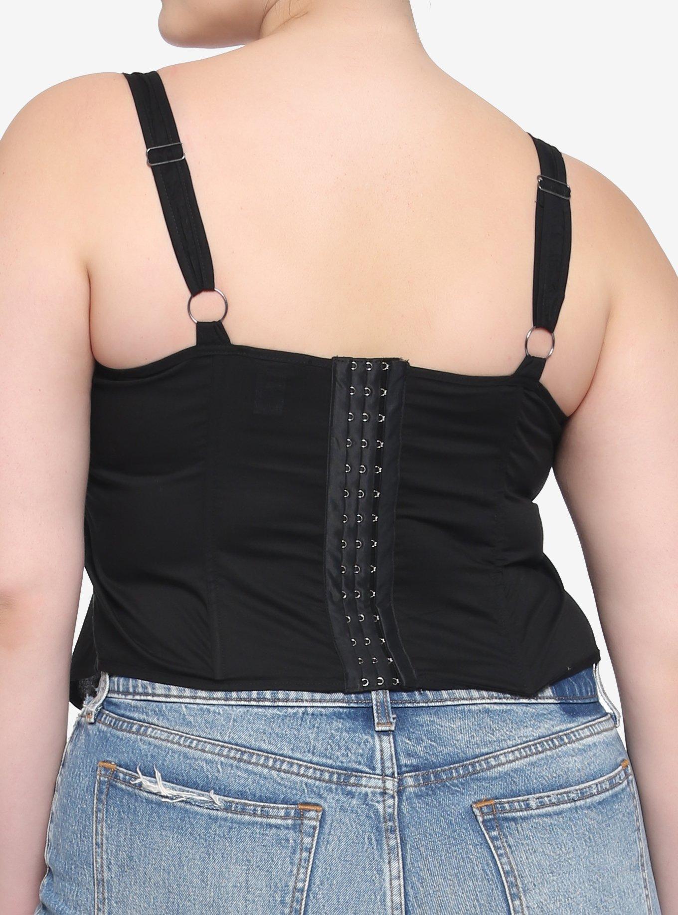 Black Lace-Up Corset Plus Size, BLACK, alternate