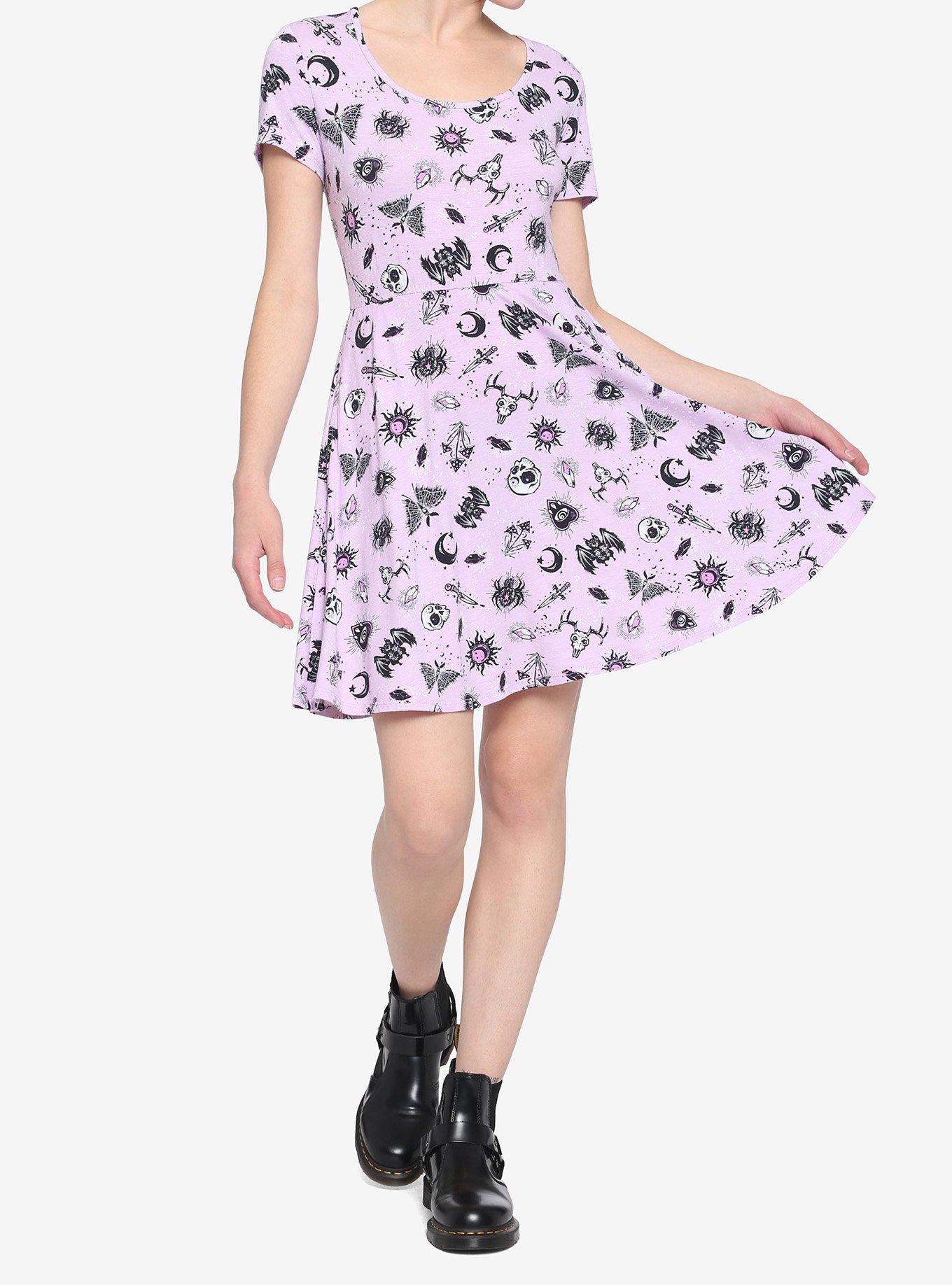 Lavender Witchy Sketch Icons Dress, PINK, alternate