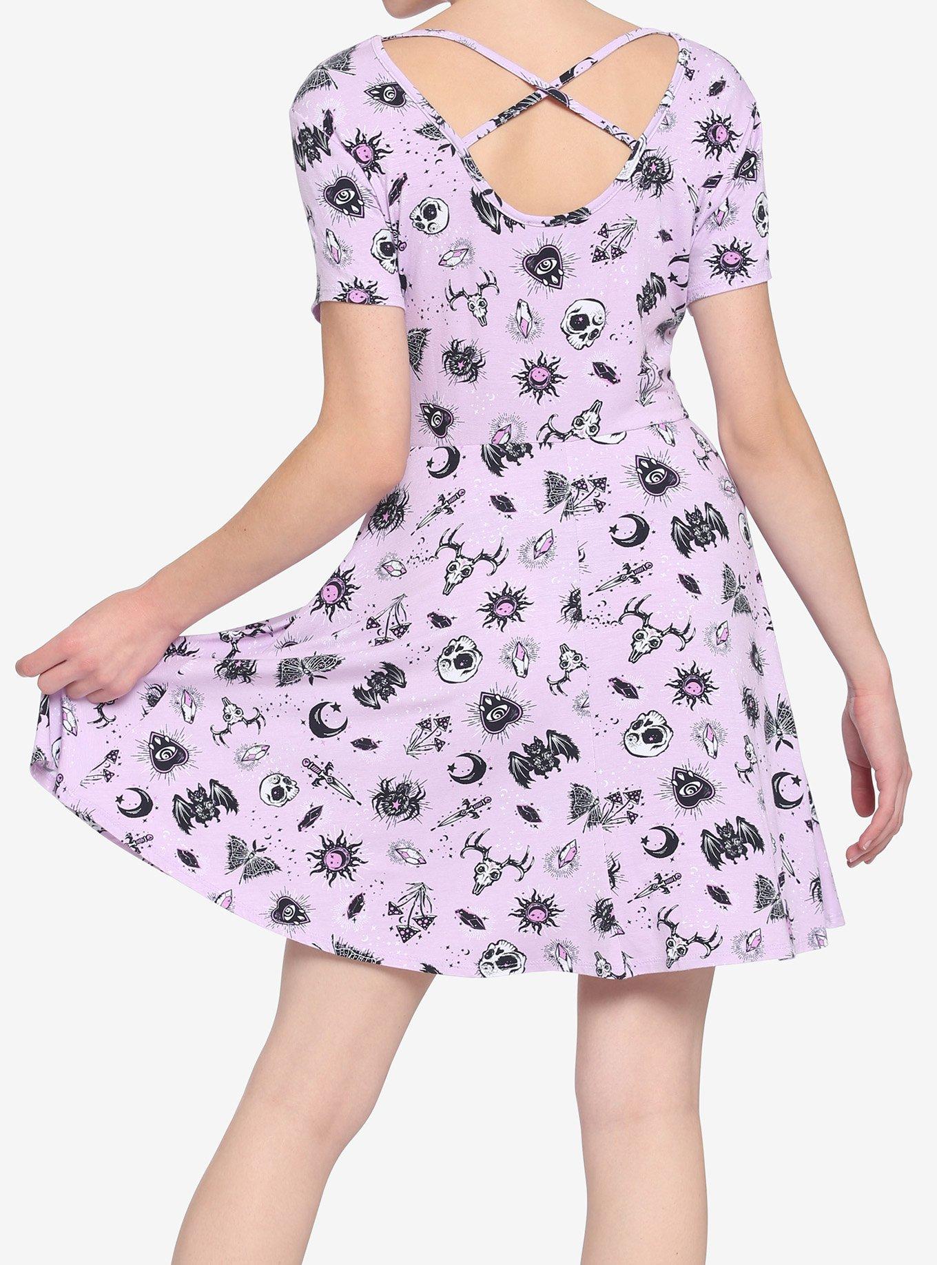 Lavender Witchy Sketch Icons Dress, PINK, alternate