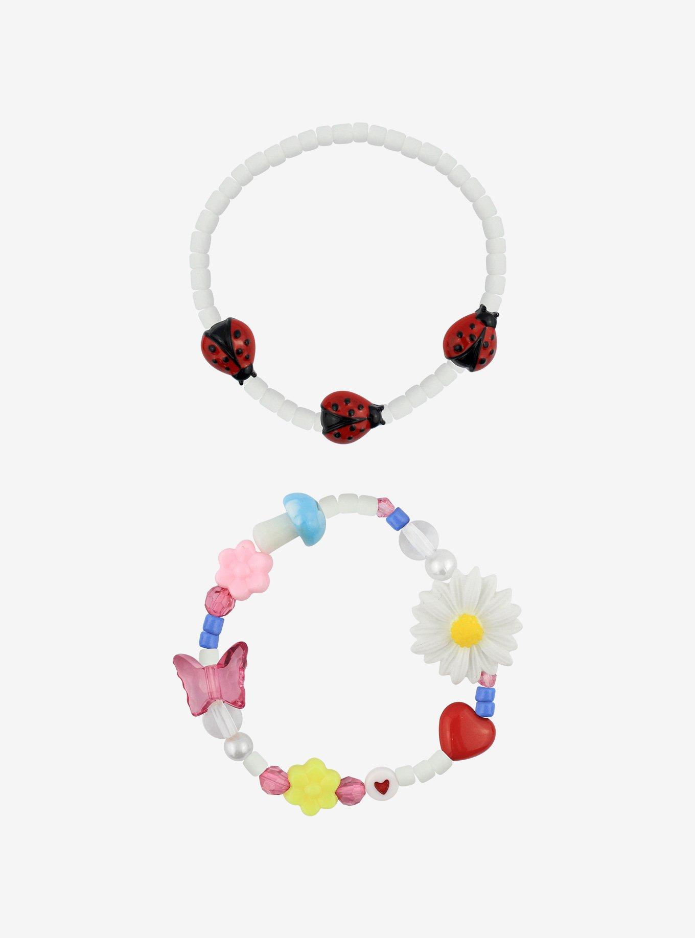 Ladybugs & Flowers Beaded Bracelet Set, , alternate
