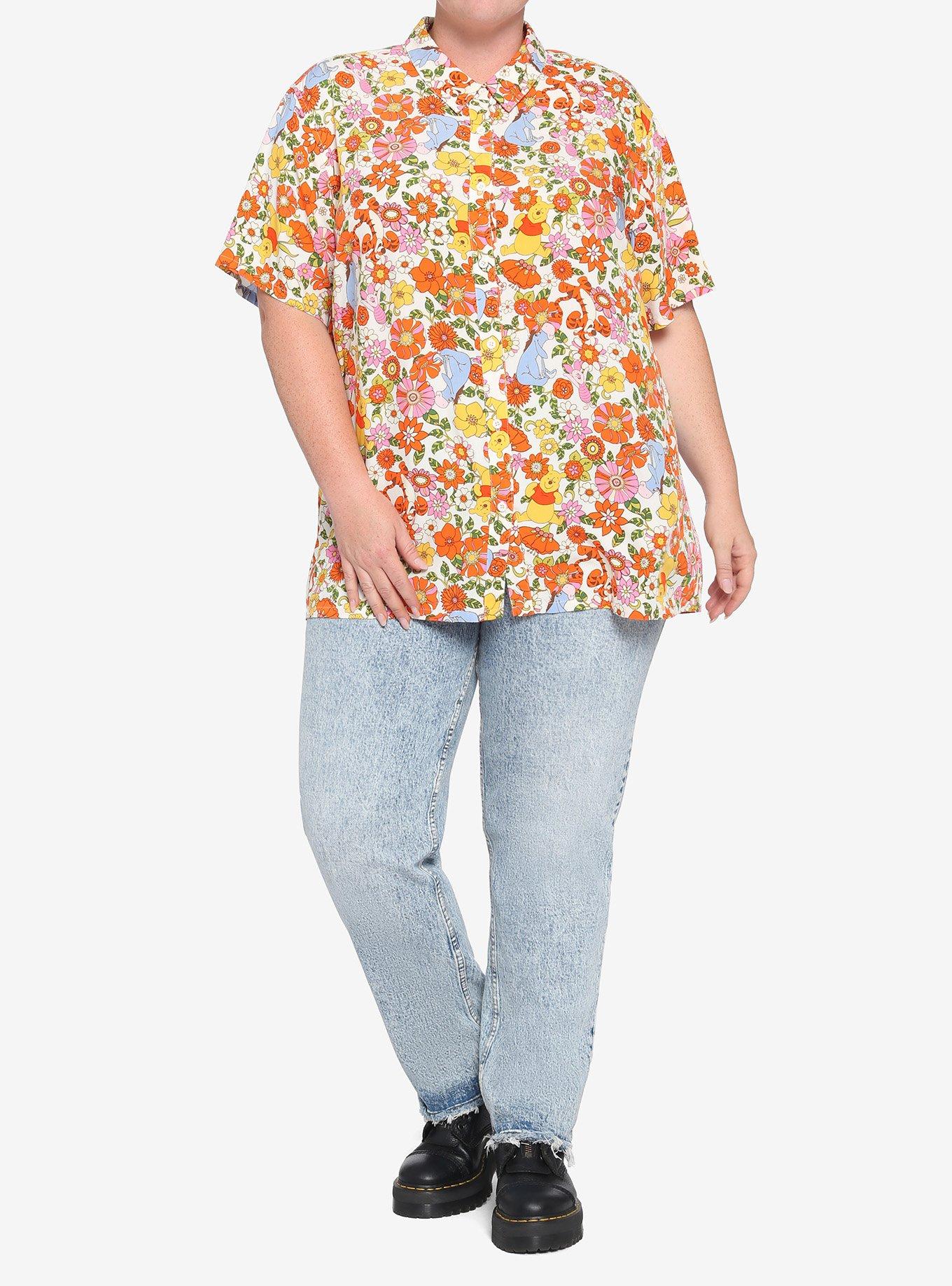 Disney Winnie The Pooh Floral Girls Woven Button-Up Plus Size, MULTI, alternate