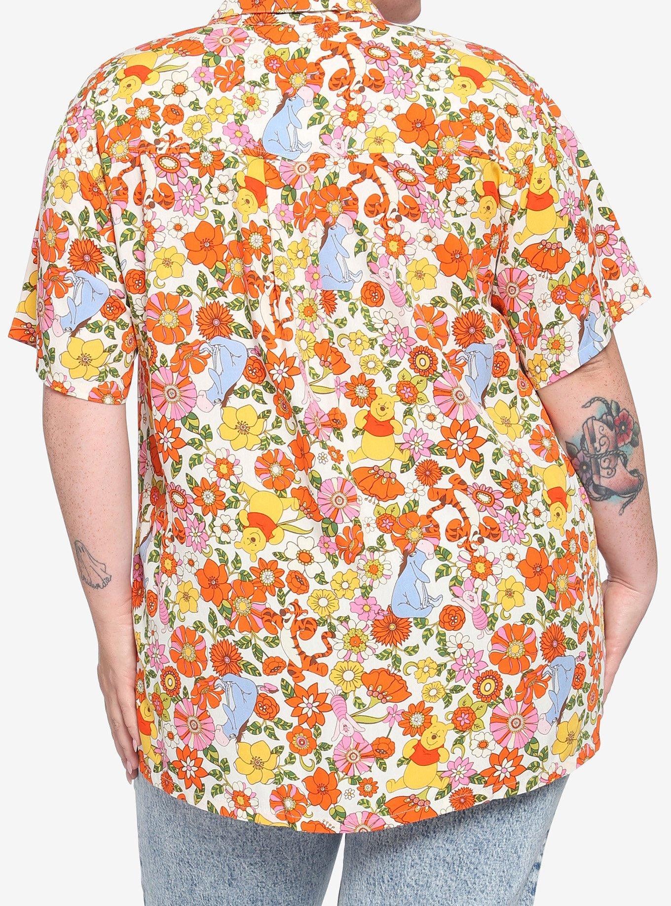 Disney Winnie The Pooh Floral Girls Woven Button-Up Plus Size, MULTI, alternate