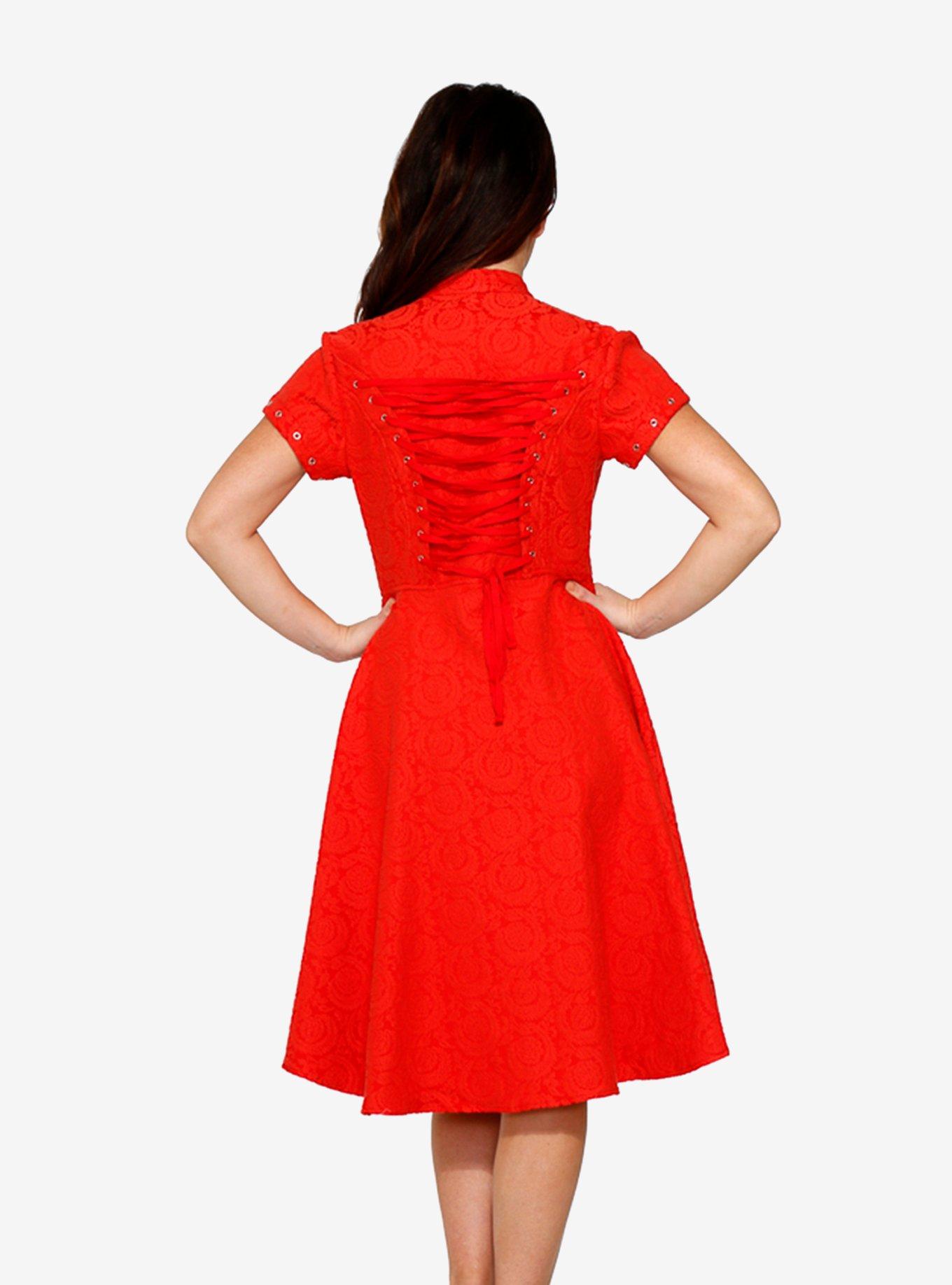 Red Jacquard Hi Lo Dress, , hi-res