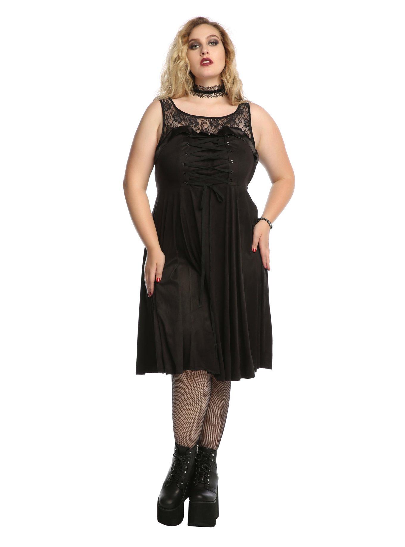 Black Lace-Up Sweetheart Sleeveless Dress Plus