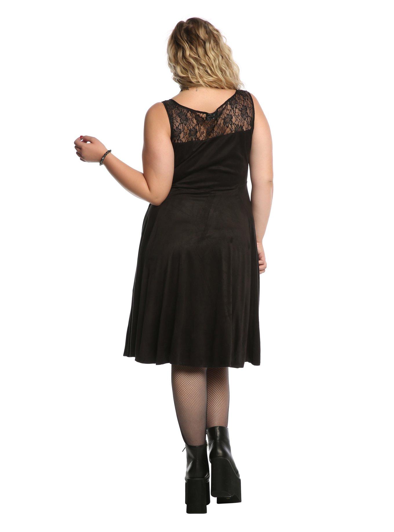 Black Lace-Up Sweetheart Sleeveless Dress Plus Size, BLACK, alternate