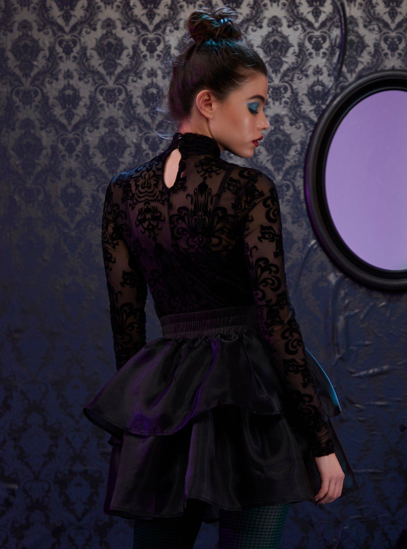 Her Universe Disney The Haunted Mansion Wallpaper Mesh Girls Long-Sleeve Top, BLACK, alternate