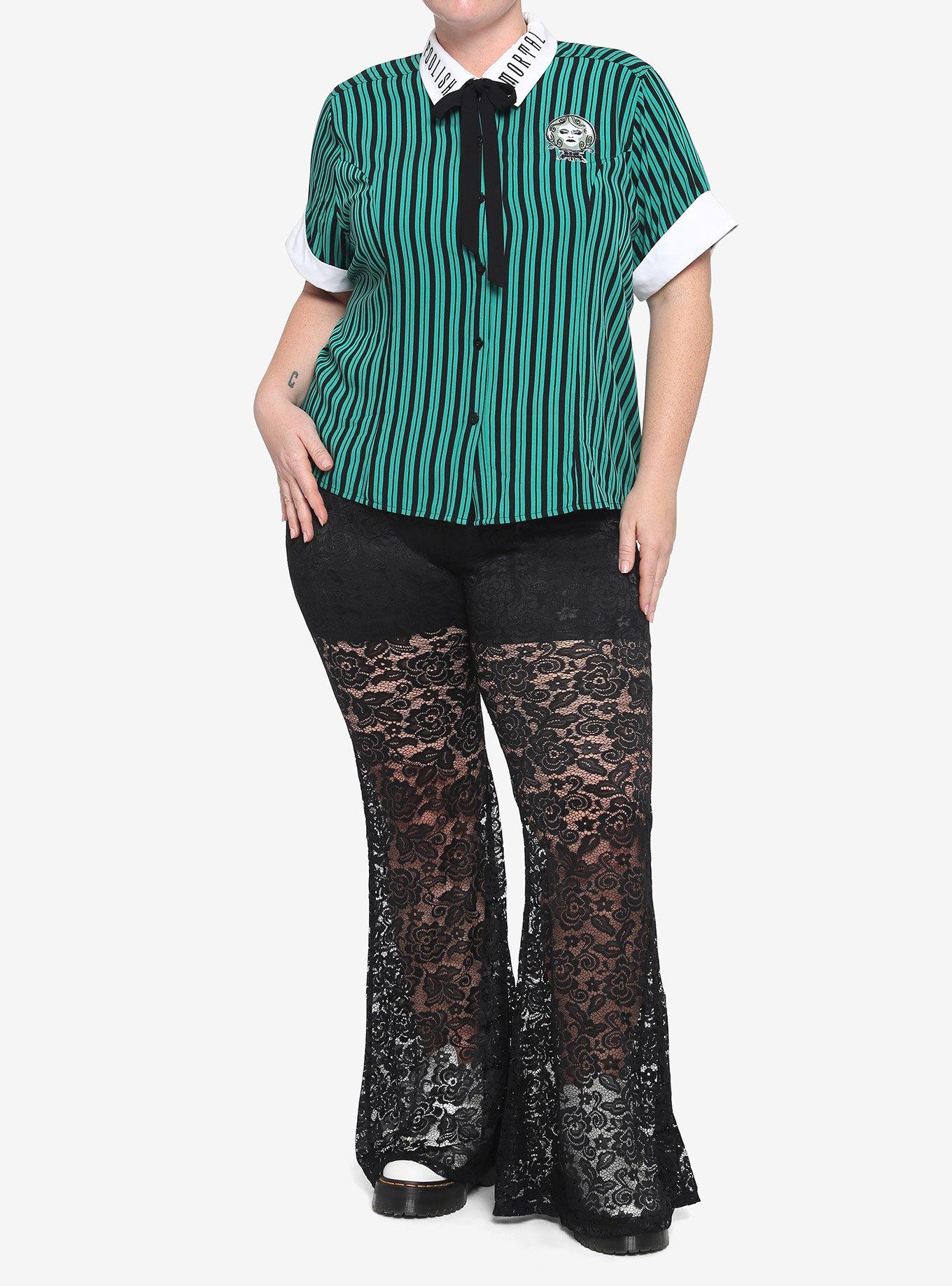 Her Universe Disney The Haunted Mansion Leota Stripe Girls Woven Button-Up Plus Size, BLACK, alternate