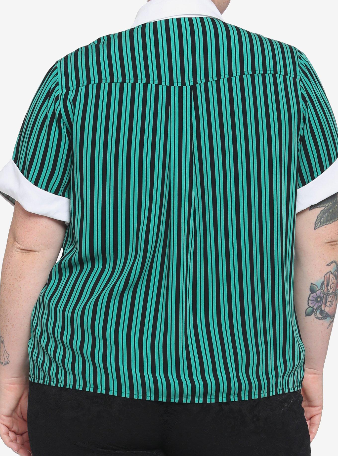Her Universe Disney The Haunted Mansion Leota Stripe Girls Woven Button-Up Plus Size, BLACK, alternate
