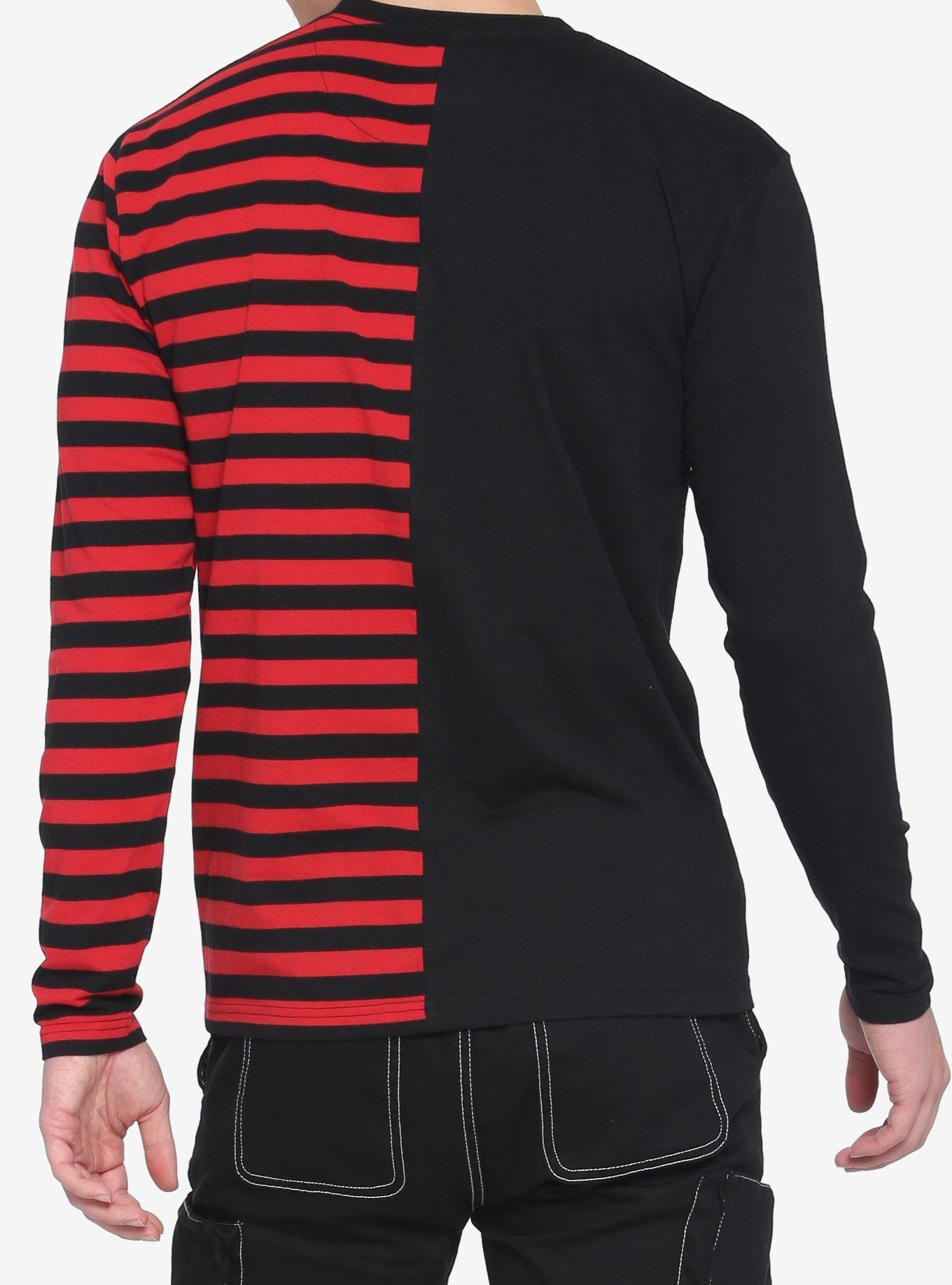 Red & Black Stripe Split Long-Sleeve T-Shirt, STRIPE - RED, alternate
