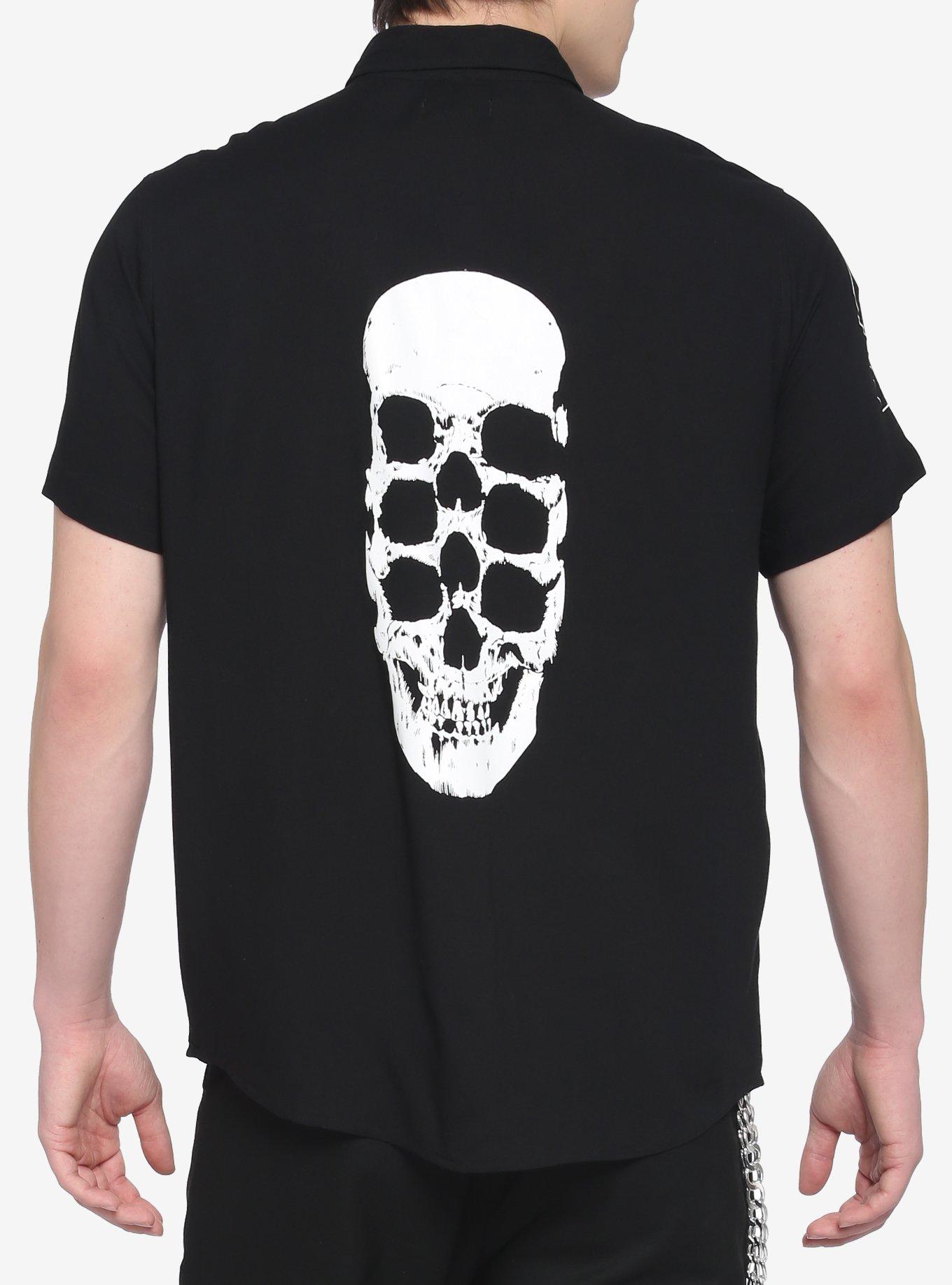 I'm Dead Patch Skeleton Woven Button-Up, BLACK, alternate