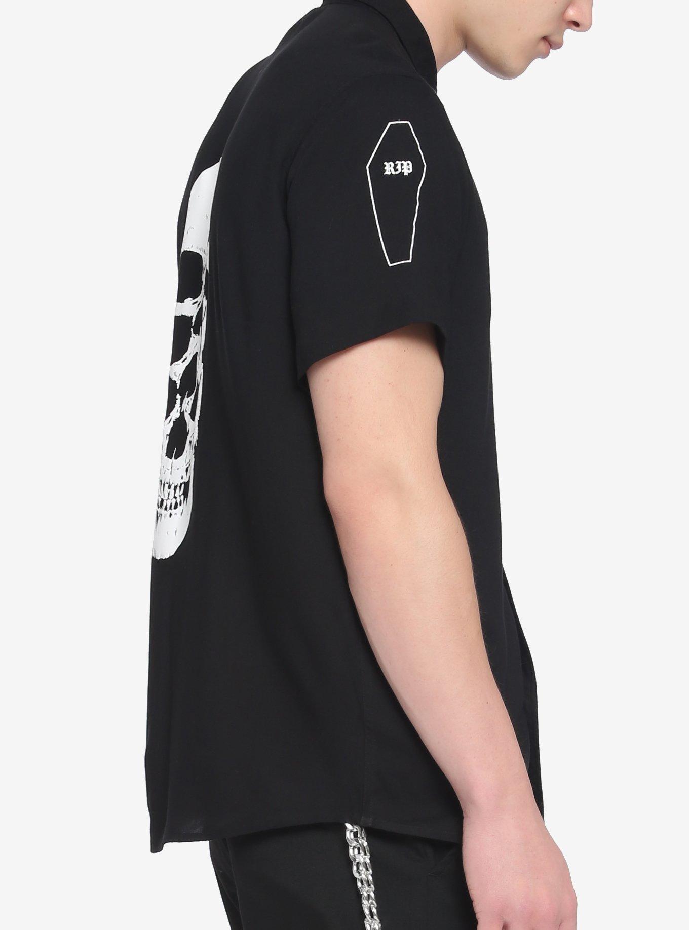 I'm Dead Patch Skeleton Woven Button-Up, BLACK, alternate