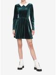 Green Velvet Collared Long-Sleeve Dress, GREEN, alternate