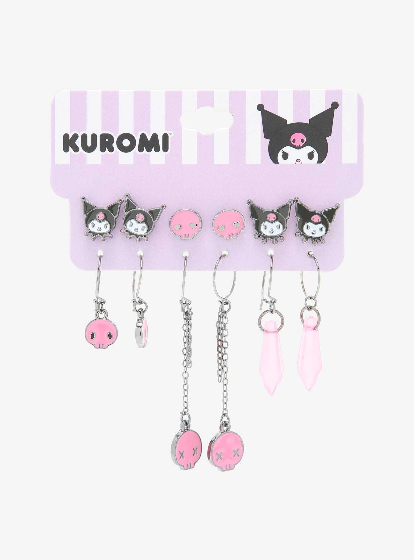 Kuromi Skulls & Faux Crystal Earring Set, , hi-res