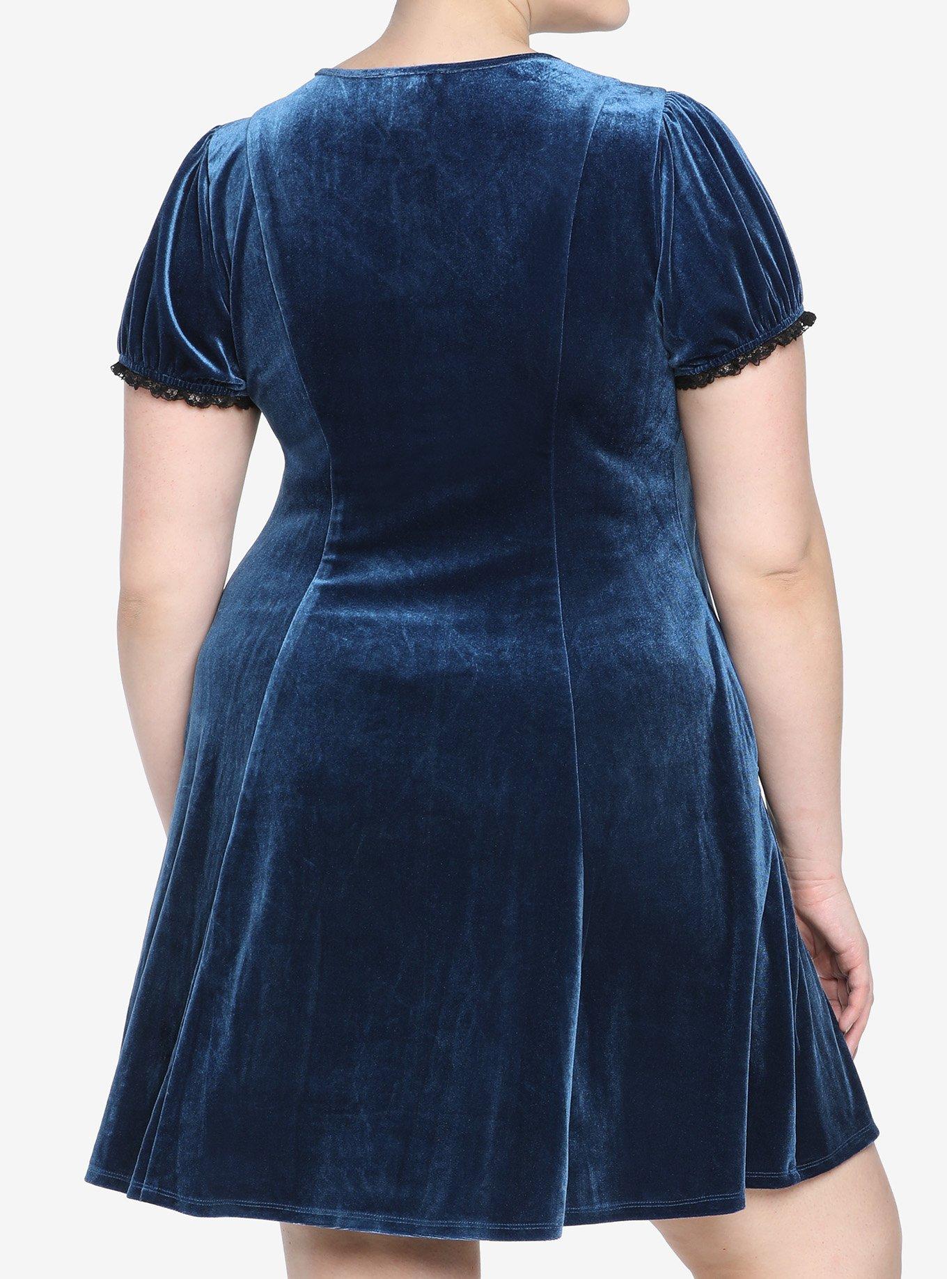 Blue Velvet & Lace Sweetheart Dress Plus Size, BLUE, alternate