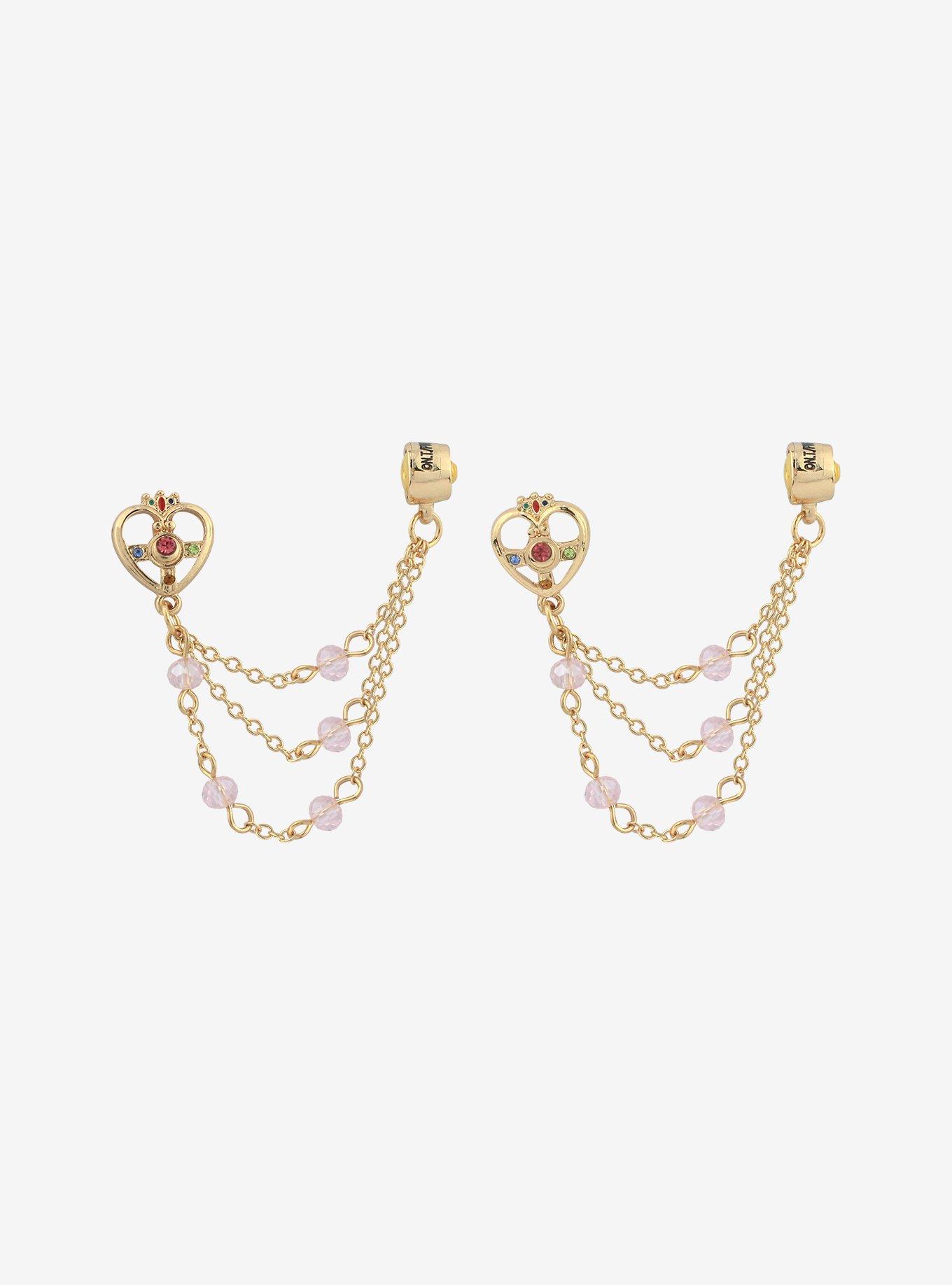 Sailor Moon Heart Front-Back Chain Earrings, , alternate