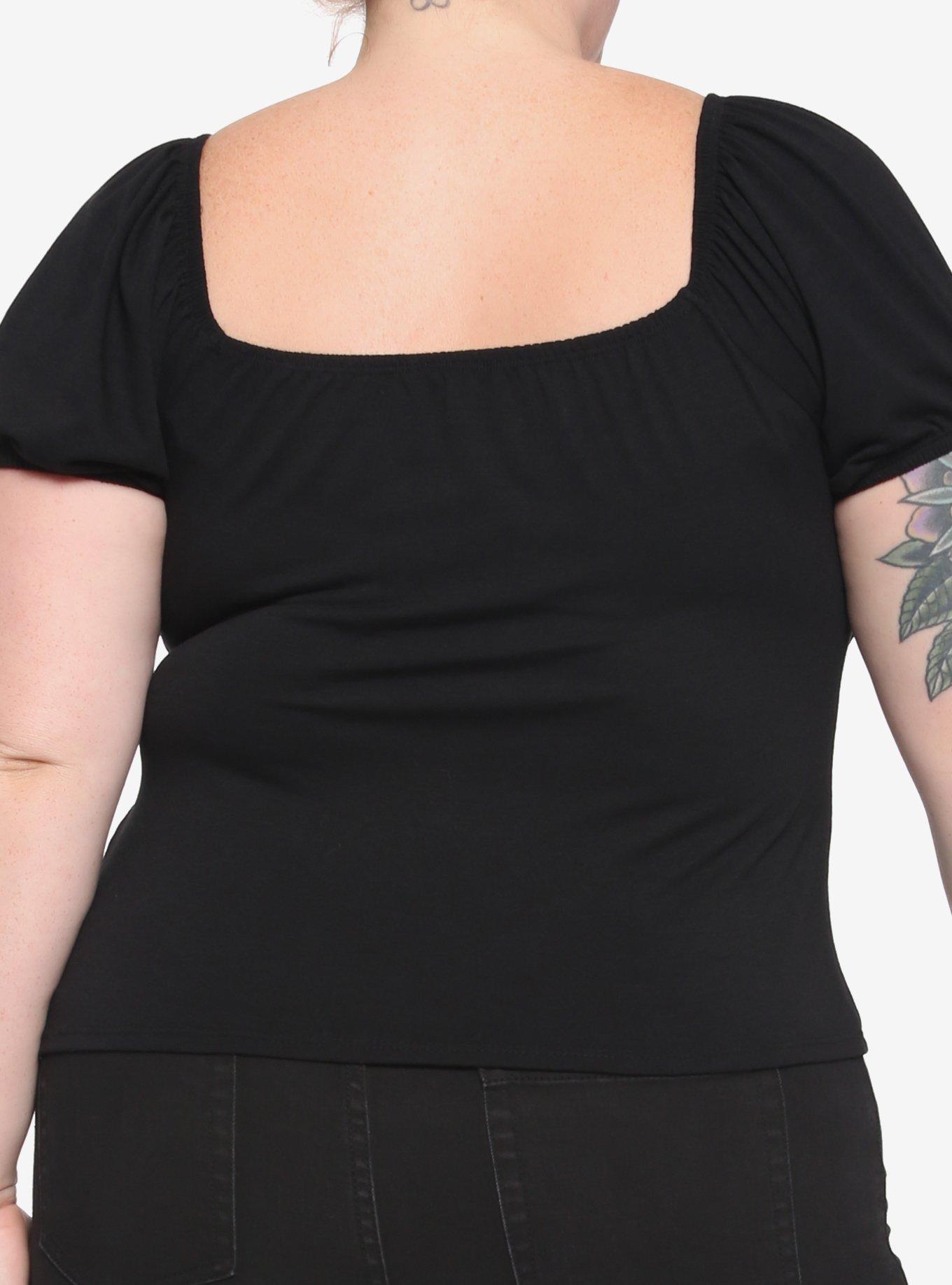 Black Lace-Up Girls Top Plus Size, BLACK, alternate