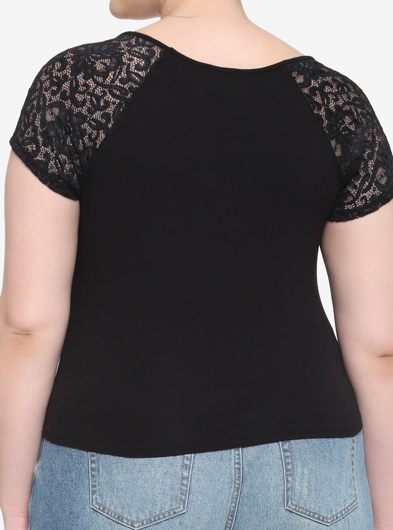 Black Rose Lace Girls Crop Top Plus Size, BLACK, alternate