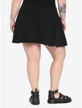 Black Double Red Lace-Up Skater Skirt Plus Size, BLACK, alternate