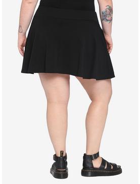 Black Double Red Lace-Up Skater Skirt Plus Size, , hi-res