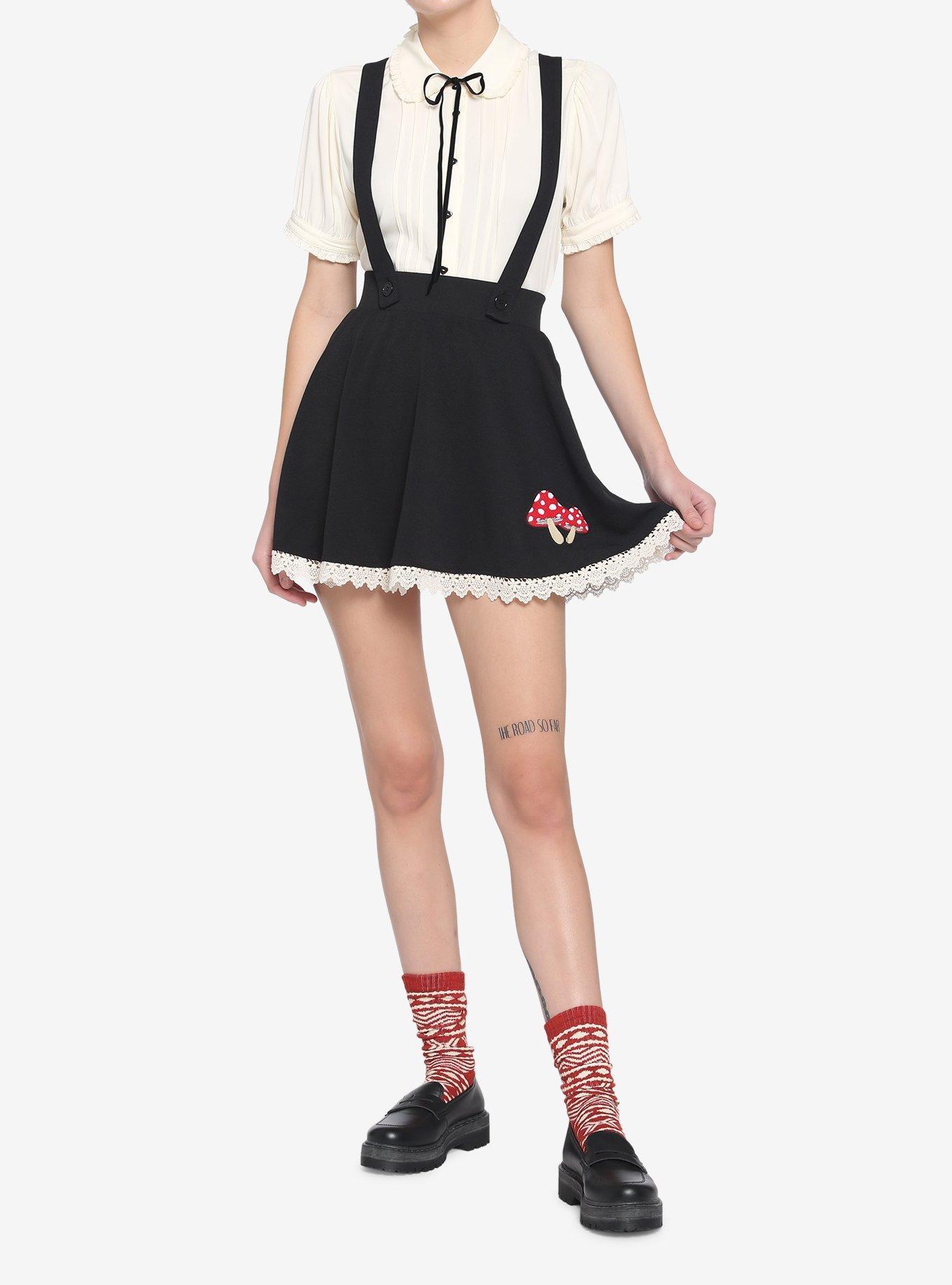 Mushroom Patch Suspender Skirt, BLACK, alternate