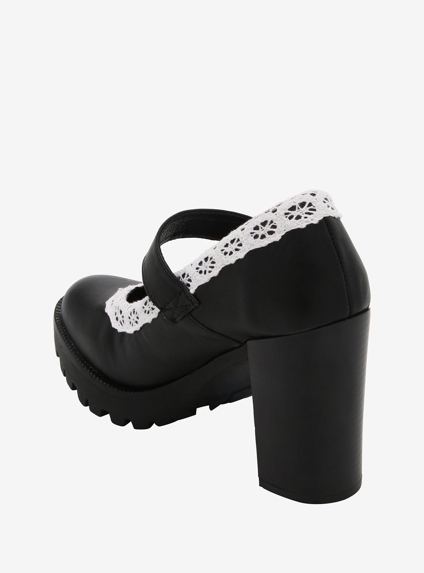 Black White Lace Platform Mary Janes, MULTI, alternate