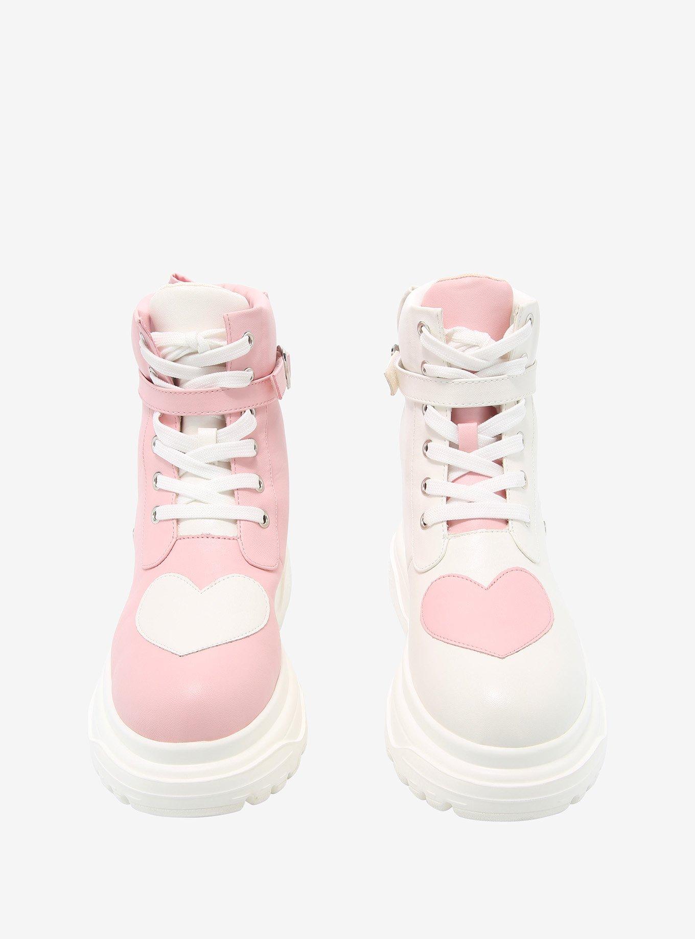 Pink & White Mismatch Heart High-Top Platform Sneakers, MULTI, alternate