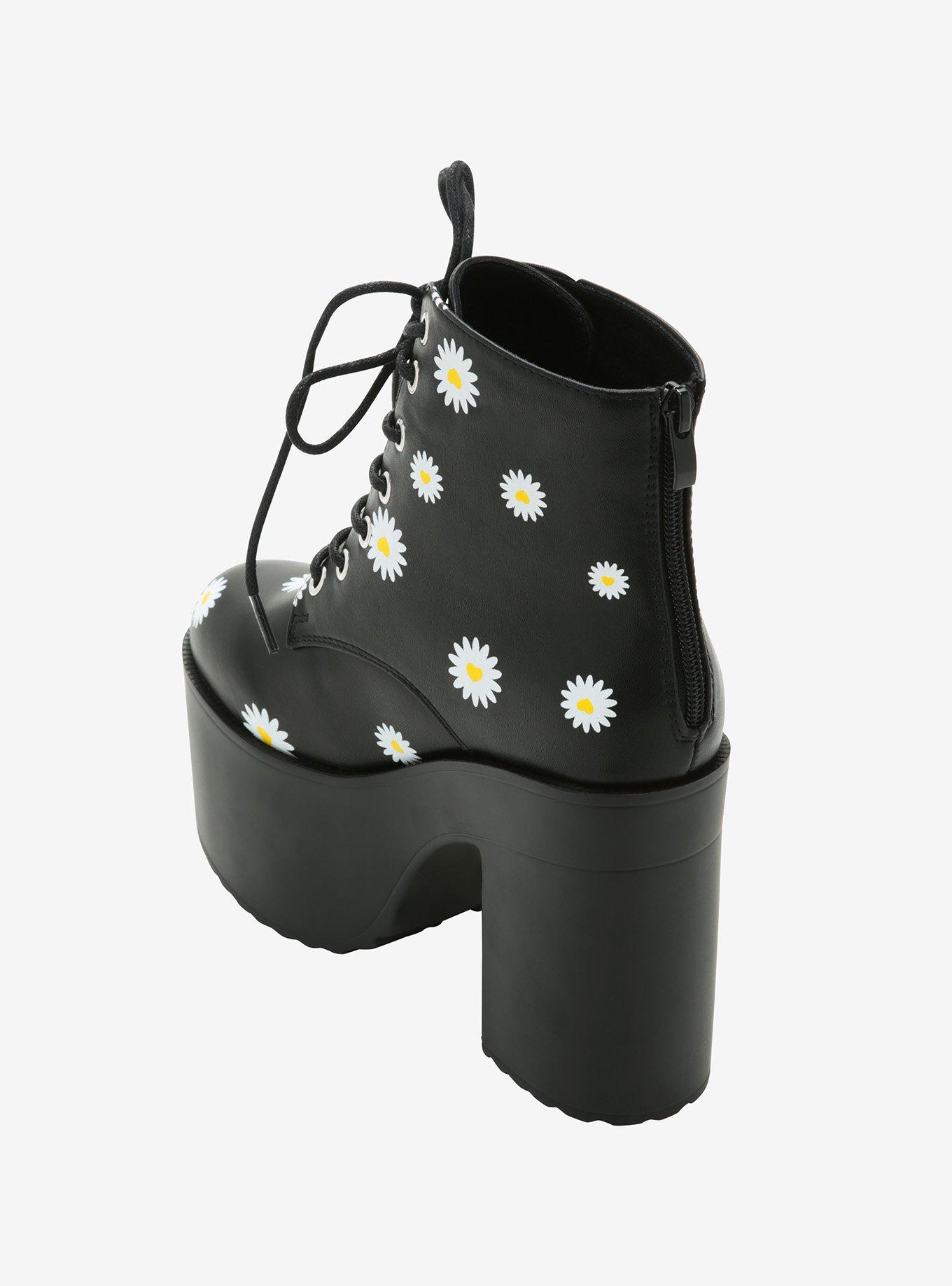 Black Daisy Lace-Up Platform Boots, MULTI, alternate