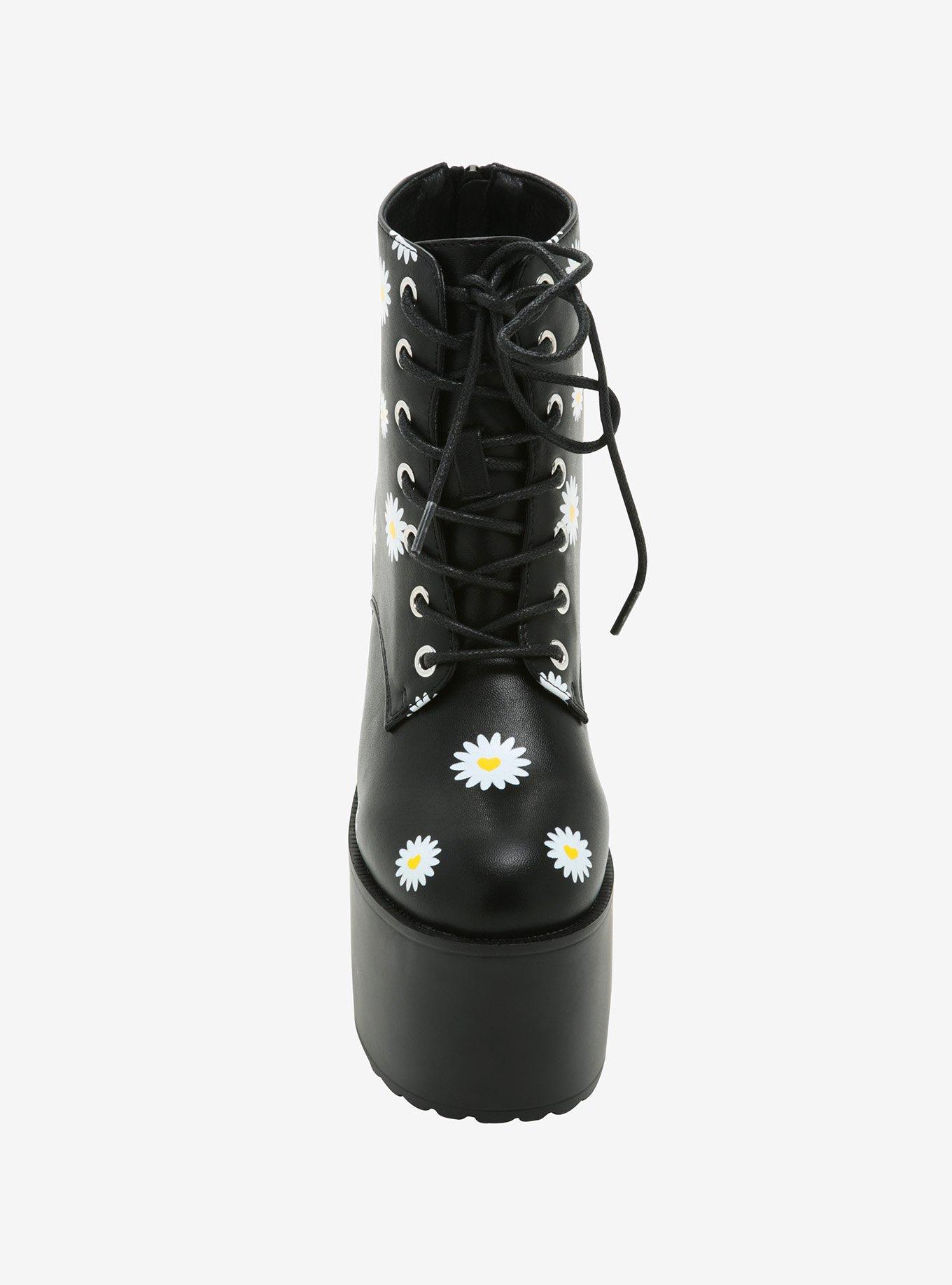 Black Daisy Lace-Up Platform Boots, MULTI, alternate